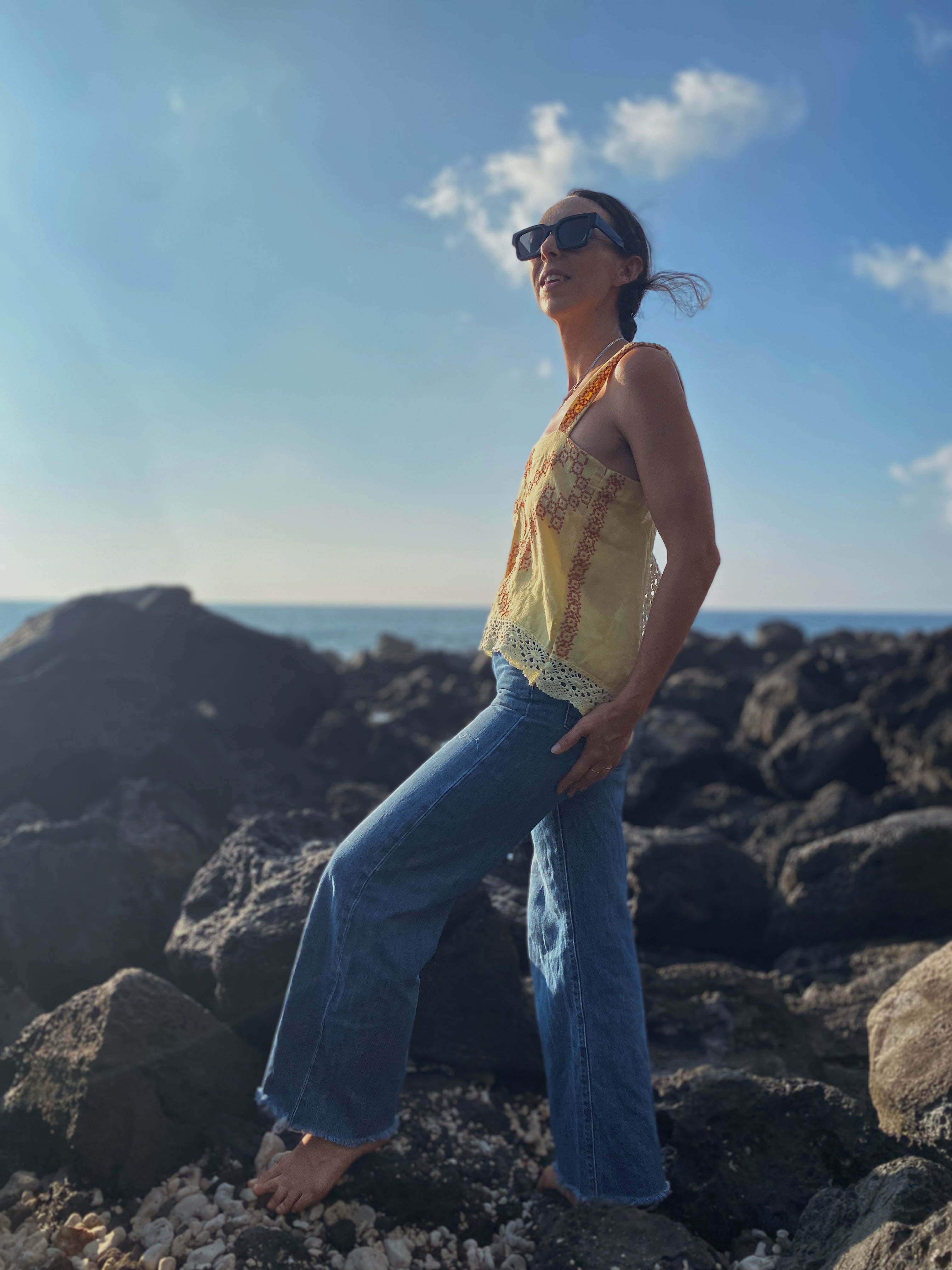 SOLD OUT Yellow Table Cloth Embroidered Tank Top