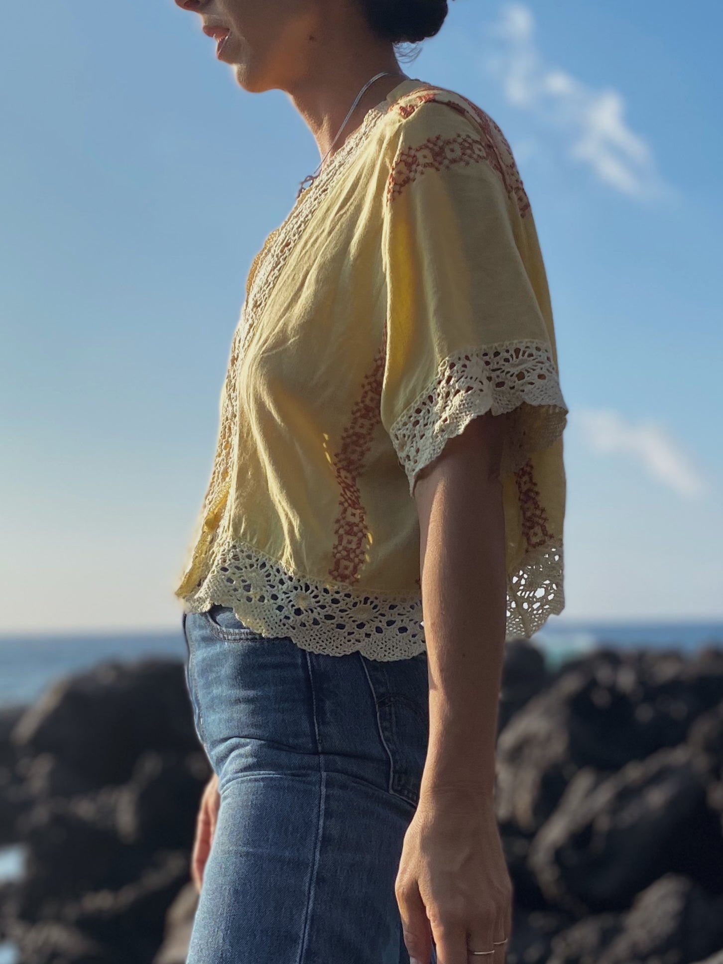 SOLD OUT Yellow Table Cloth Embroidered Crop Top