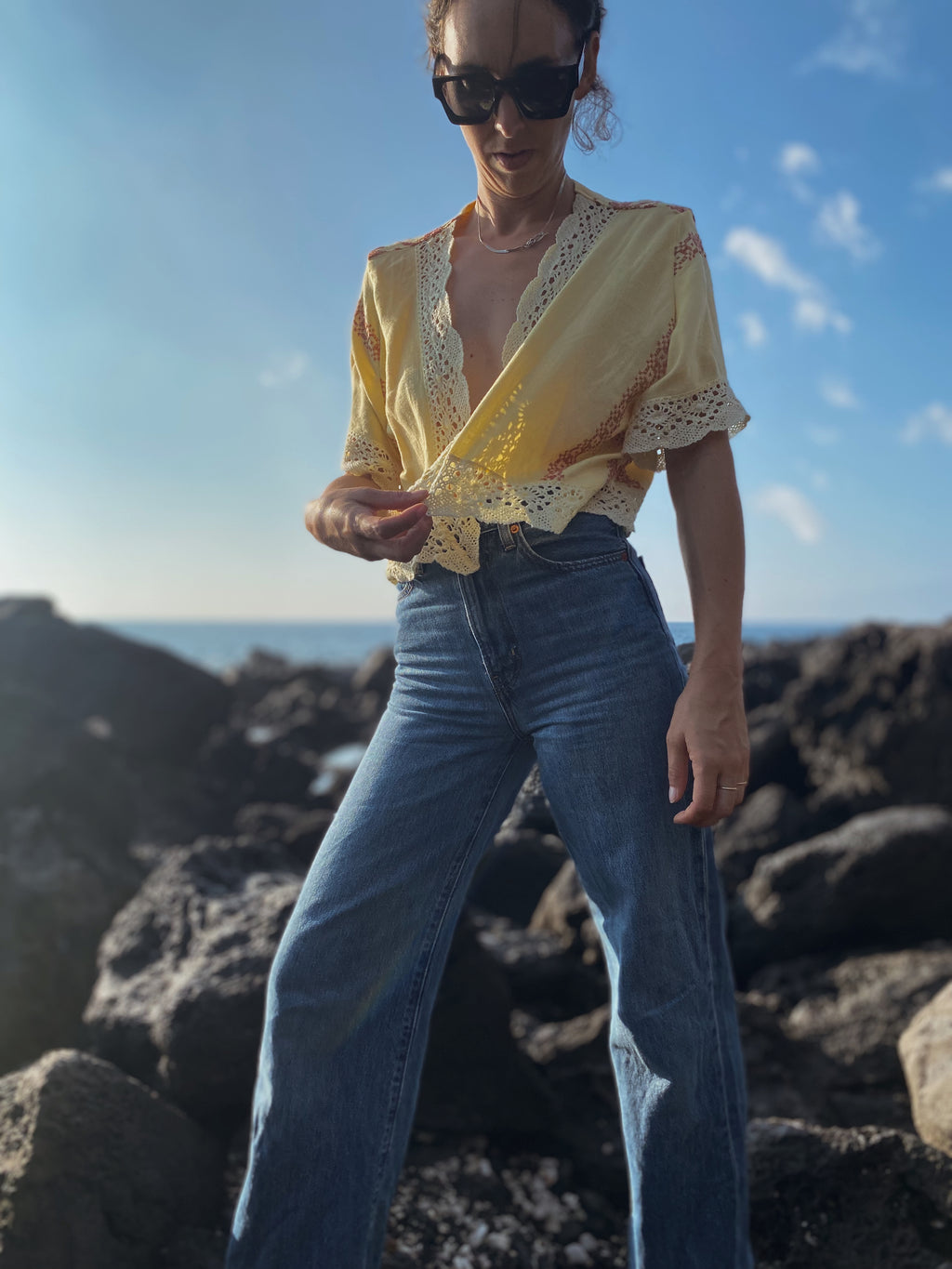 SOLD OUT Yellow Table Cloth Embroidered Crop Top