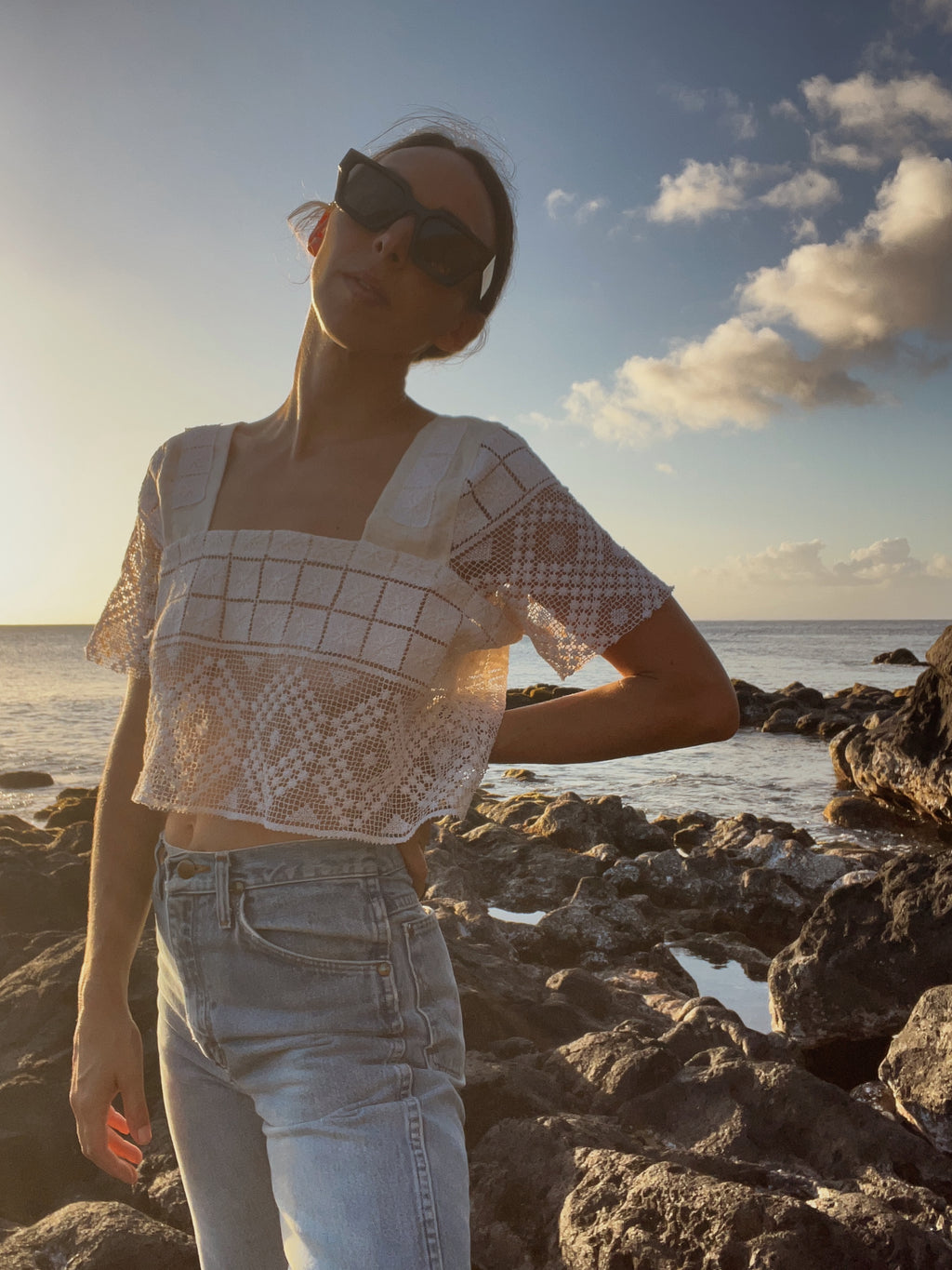 SOLD OUT Crochet Lace Sleeve Crop Top