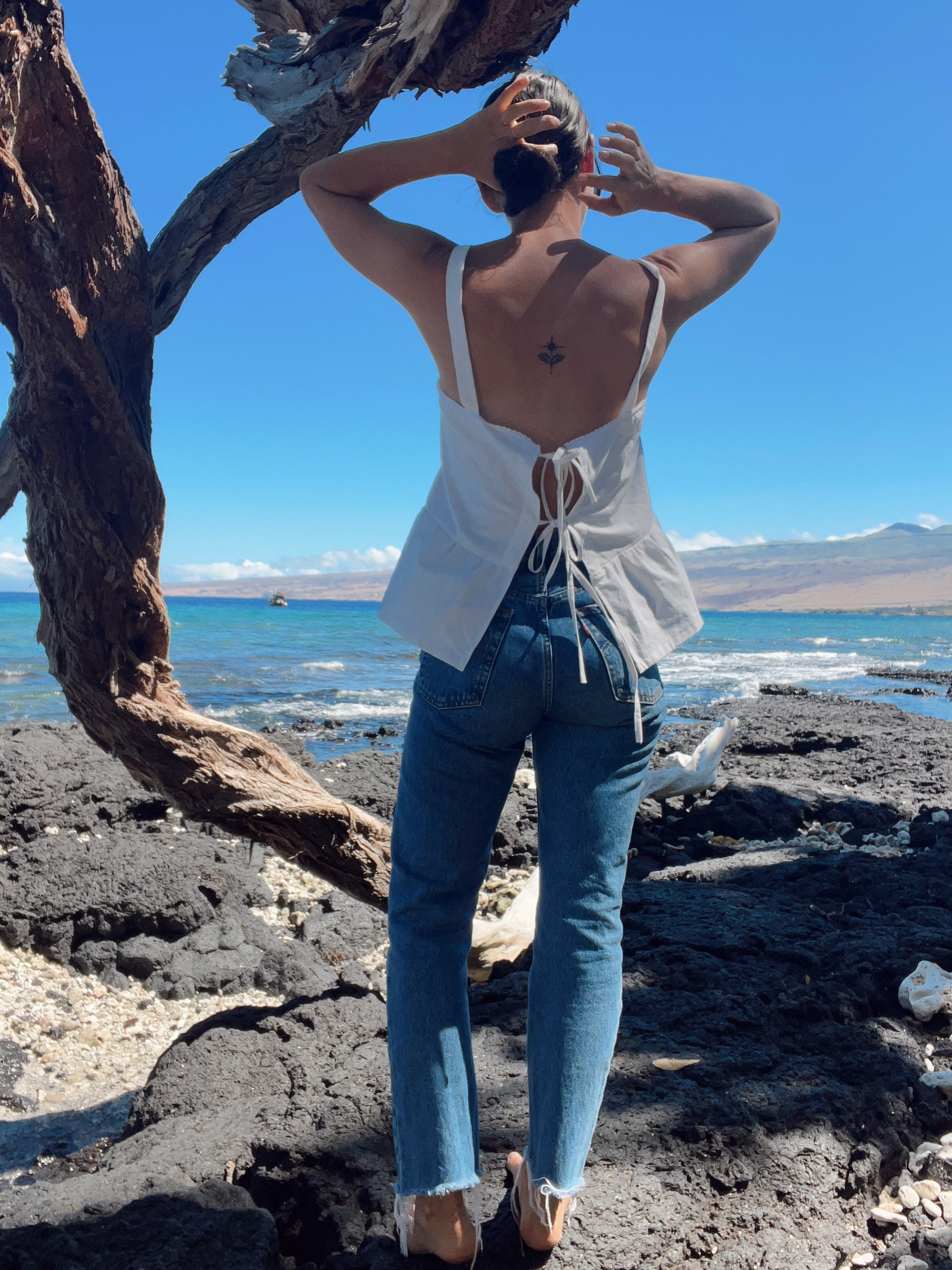 SOLD OUT Tie Back Tank Top with Embroidered detail