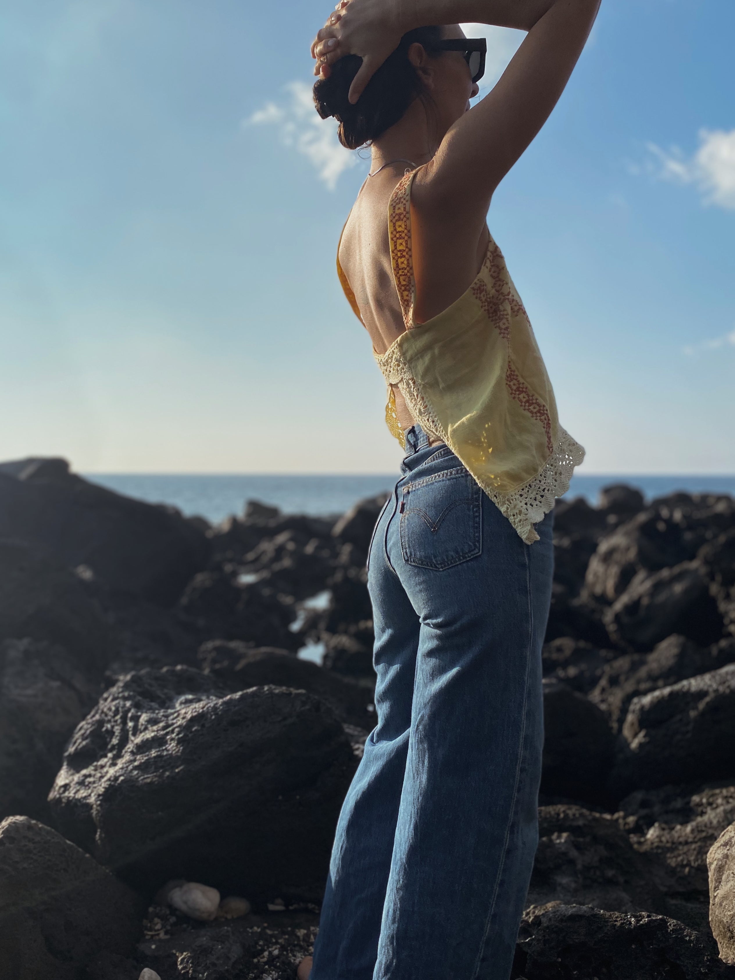 SOLD OUT Yellow Table Cloth Embroidered Tank Top