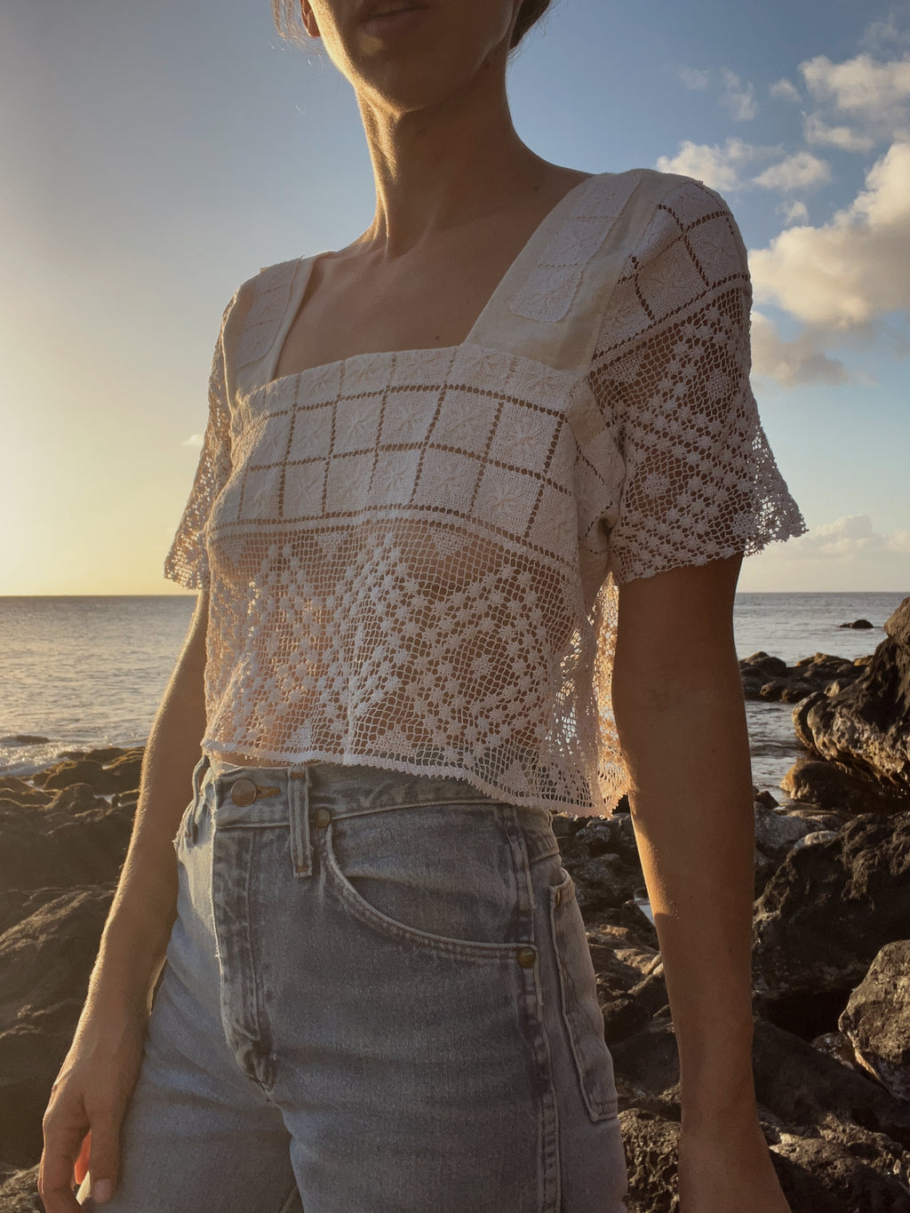 SOLD OUT Crochet Lace Sleeve Crop Top