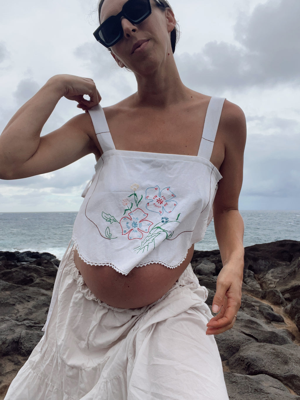 A Tie Side Embroidered Tank Top