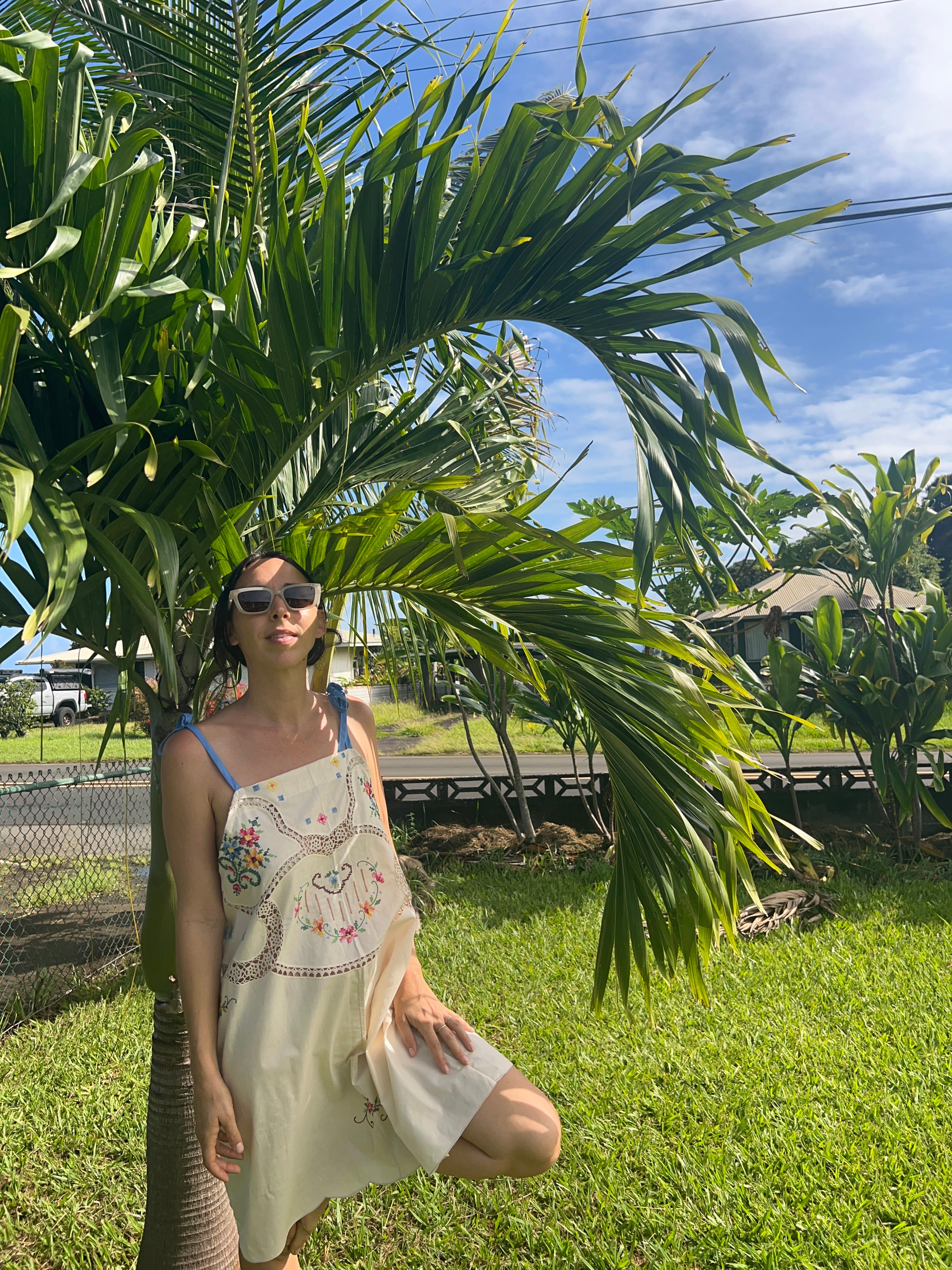 An Embroidered Floral Dress with tie straps