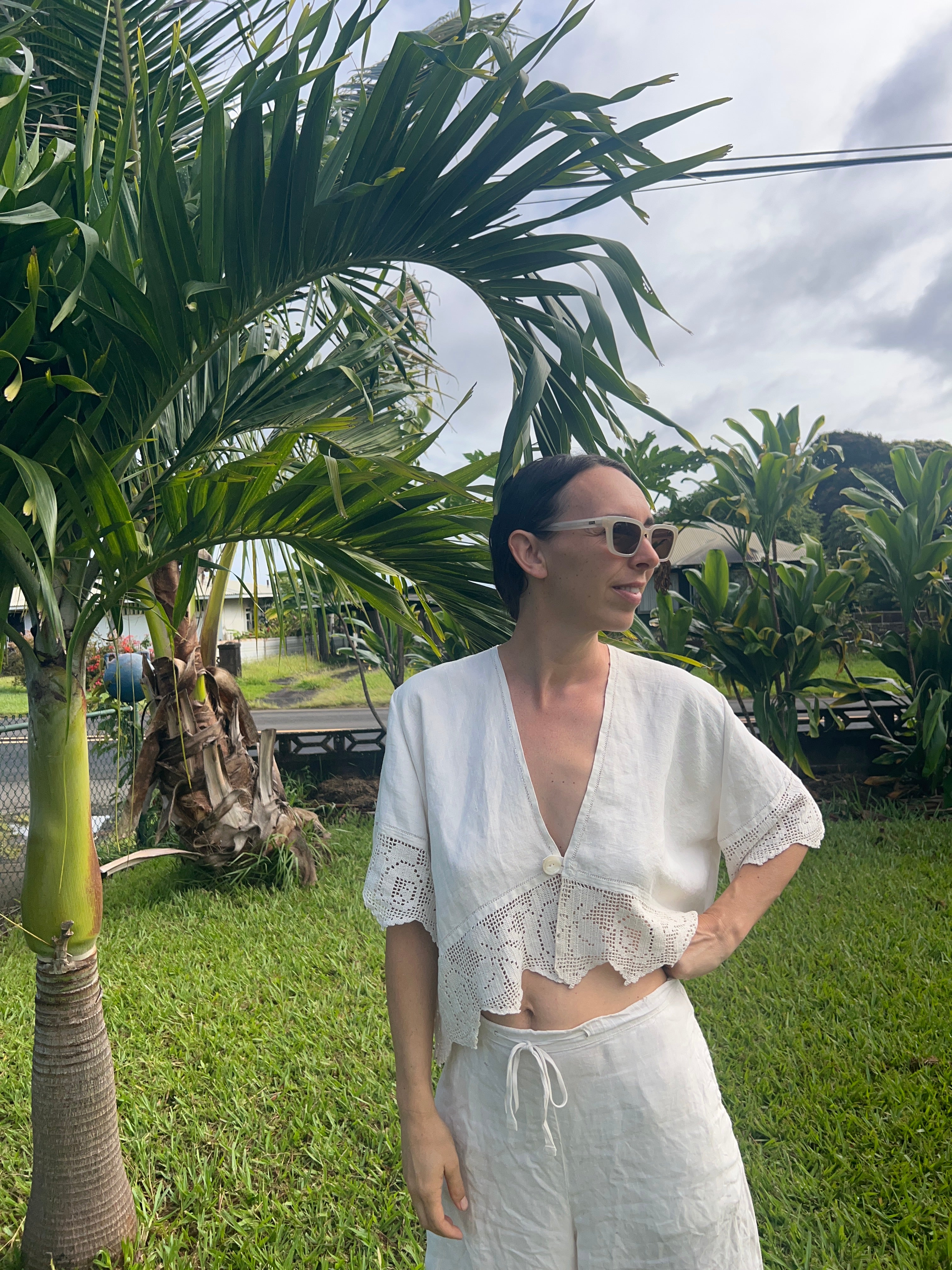 A Crochet Edge Linen Top
