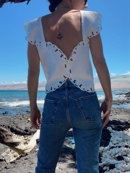 A Button Front Lace napkin Top