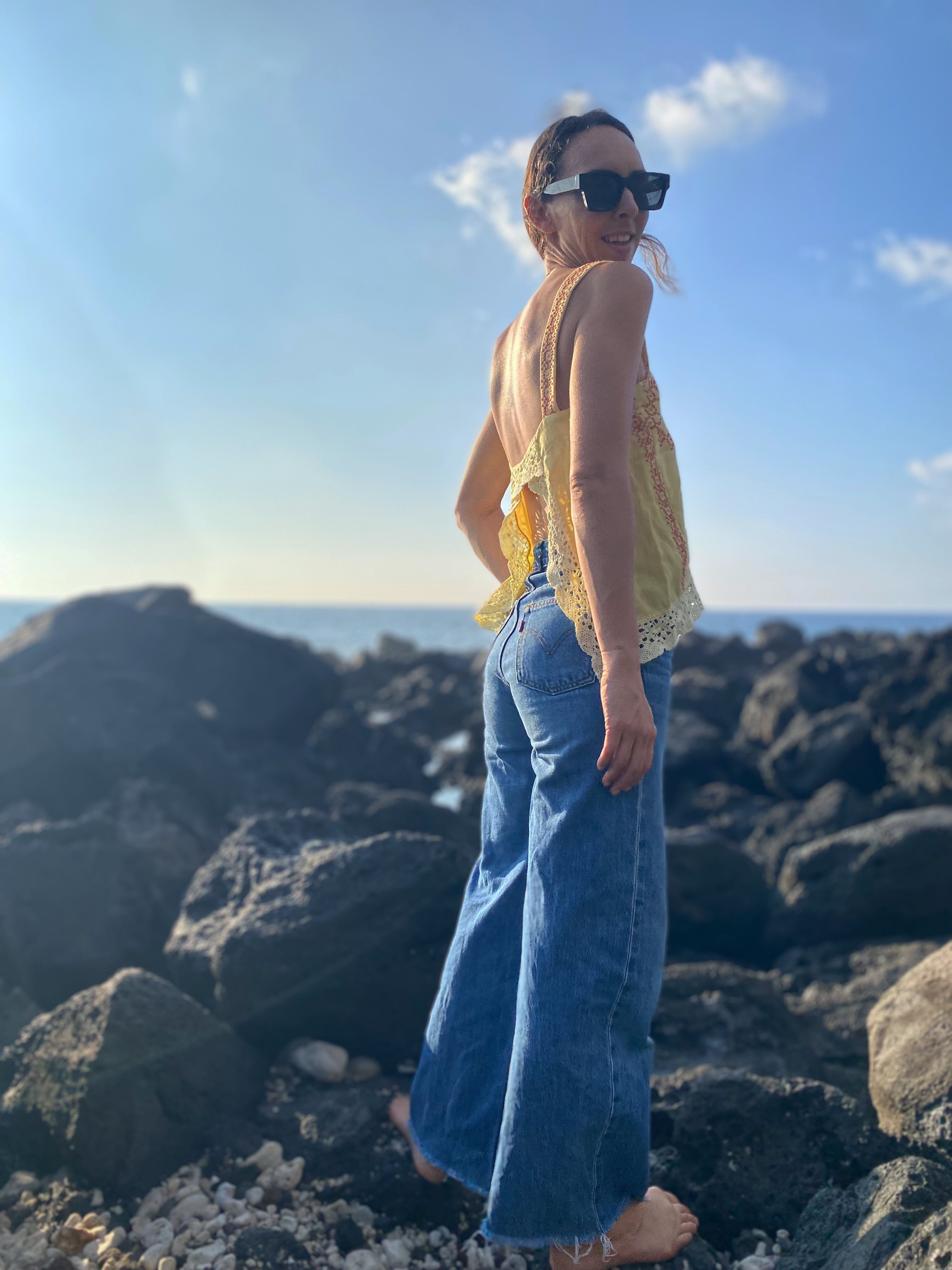 SOLD OUT Yellow Table Cloth Embroidered Tank Top