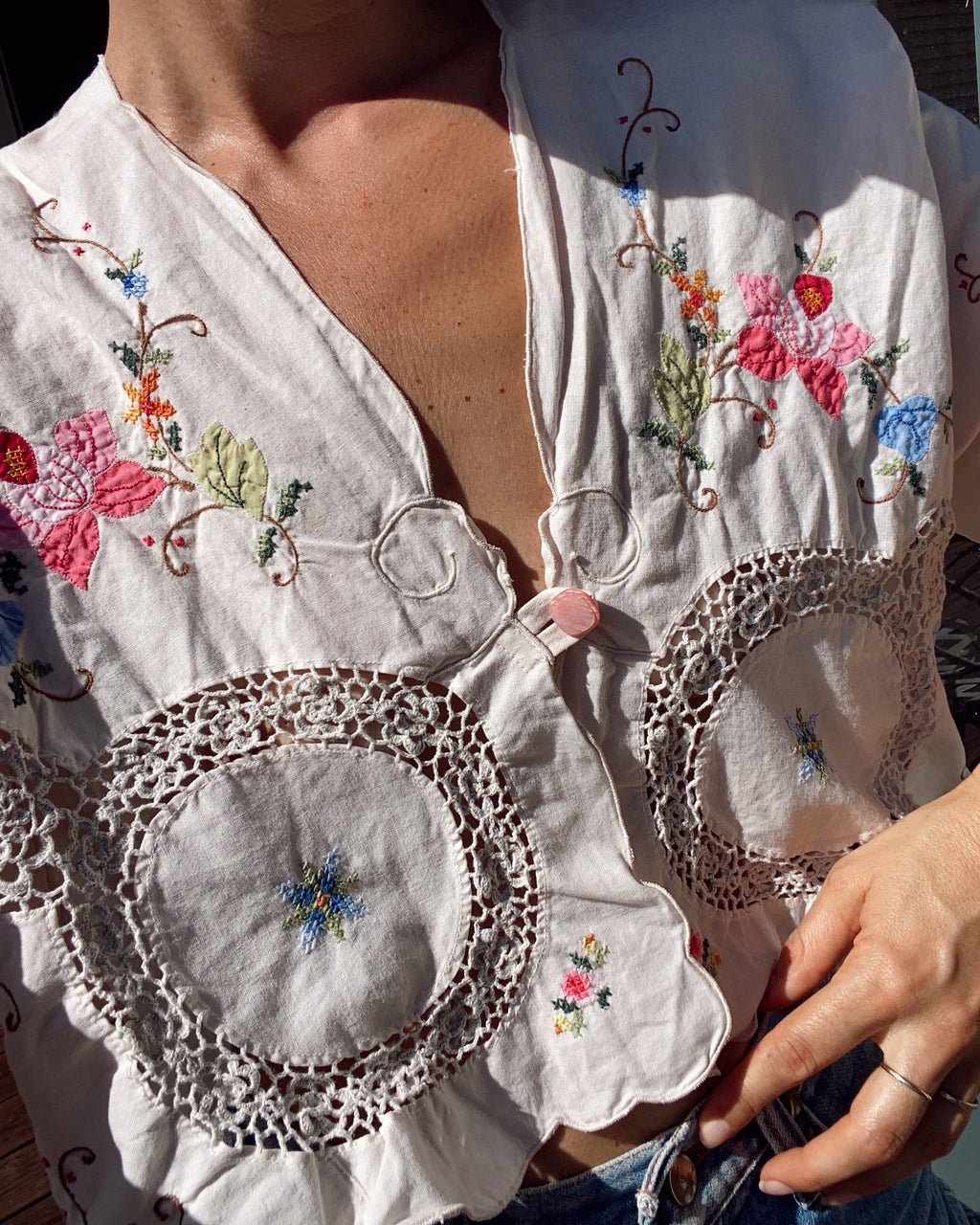 SOLD OUT Table cloth Embroidered Crop Top