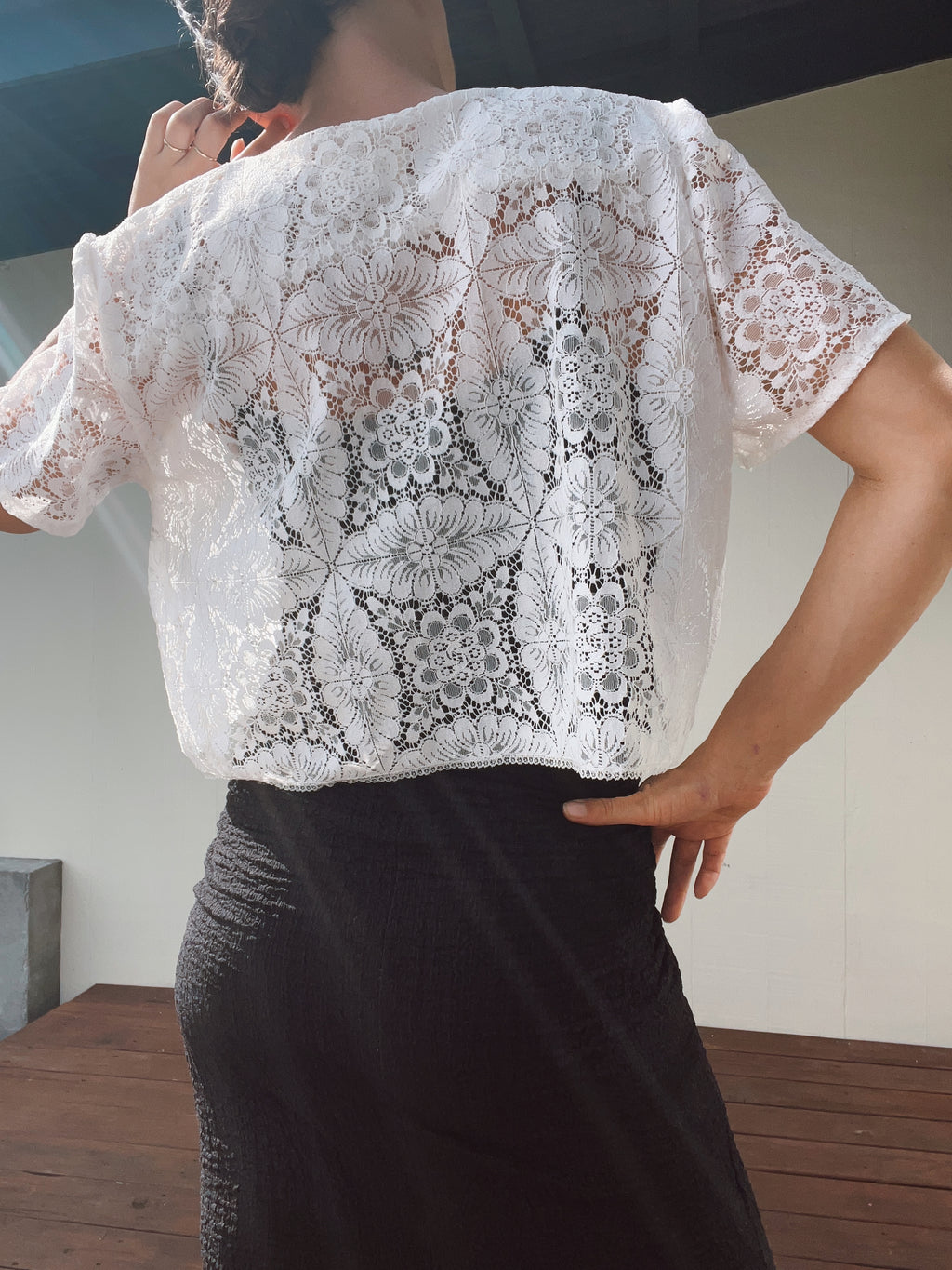 A Lace Button Front Crop Top
