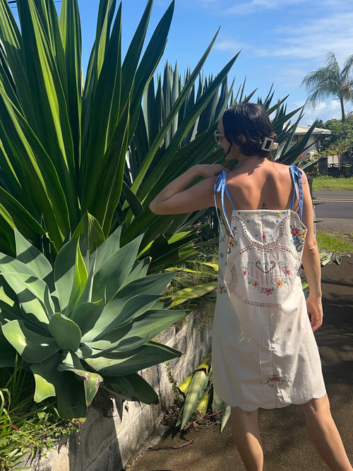 An Embroidered Floral Dress with tie straps