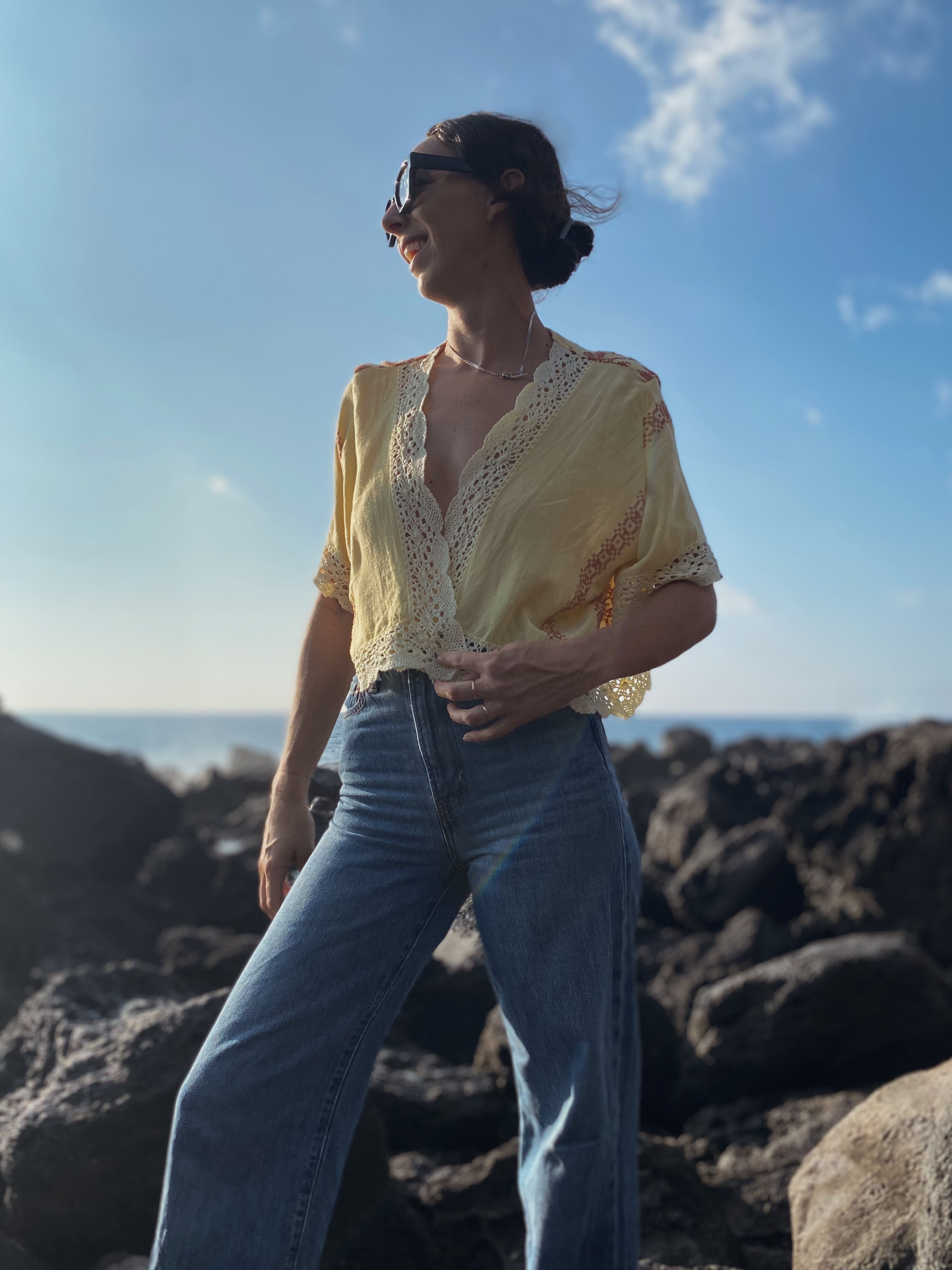 SOLD OUT Yellow Table Cloth Embroidered Crop Top