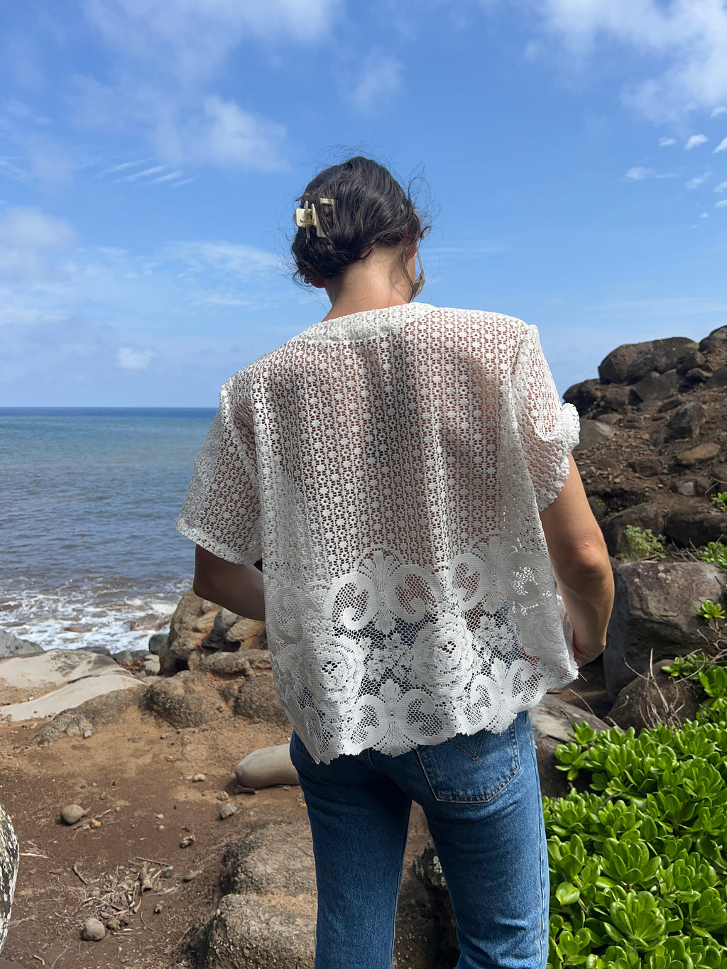 A Lace Button Front Top