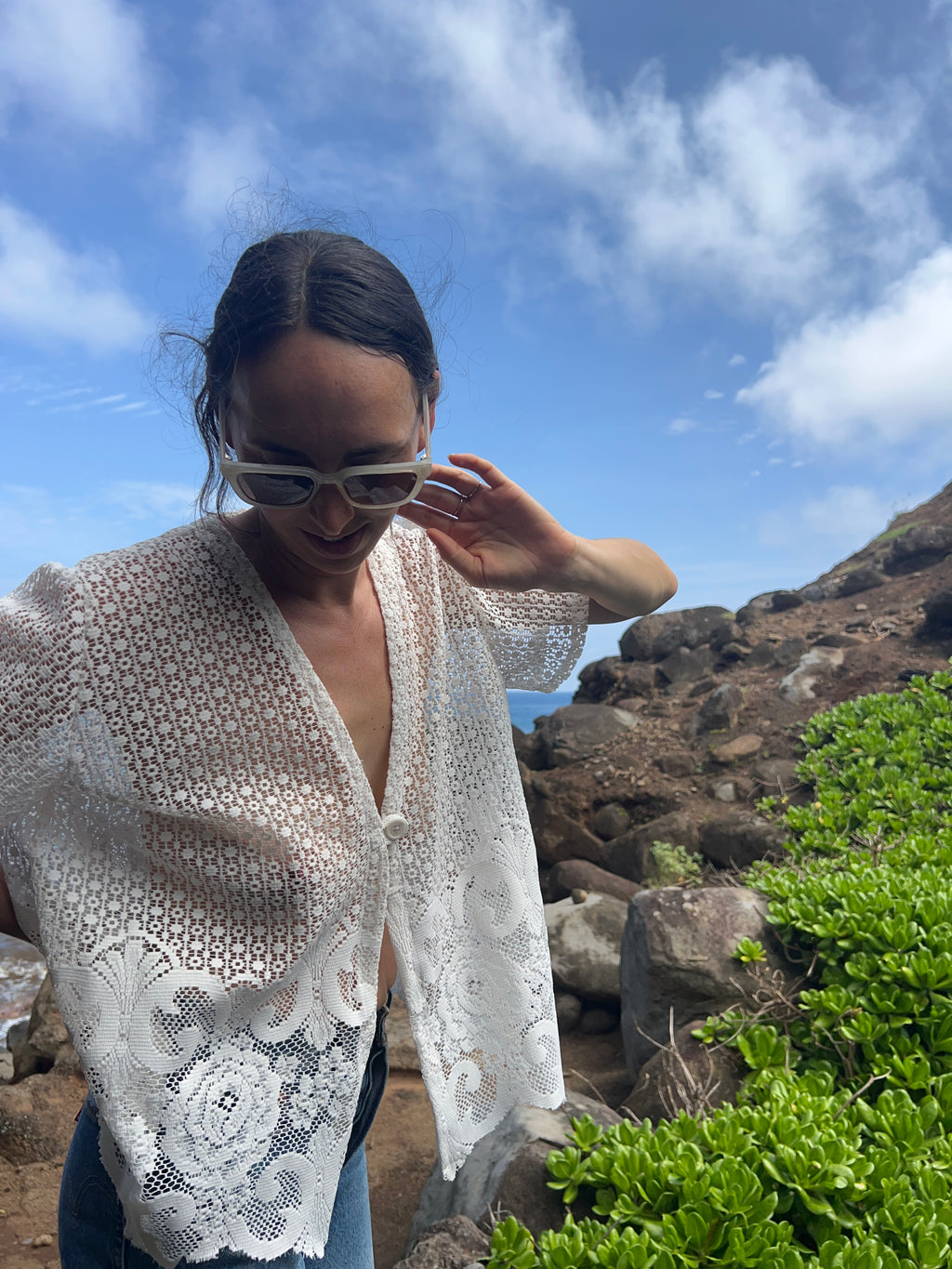 A Lace Button Front Top