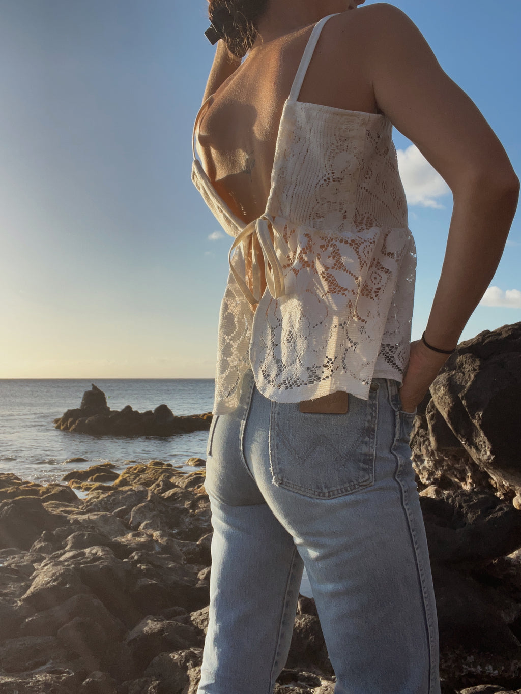 SOLD OUT Lace Peplum Tie Back Top