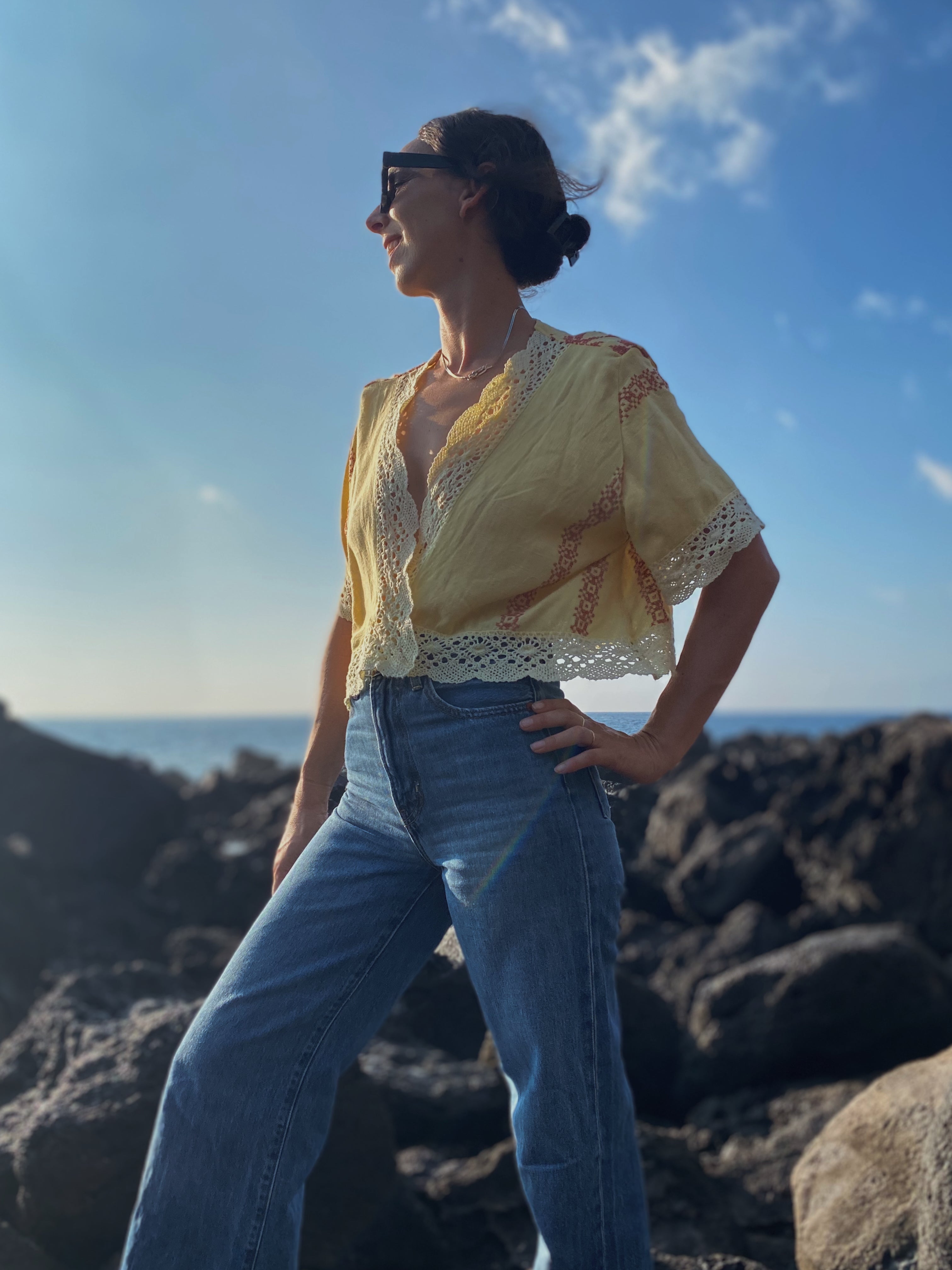 SOLD OUT Yellow Table Cloth Embroidered Crop Top