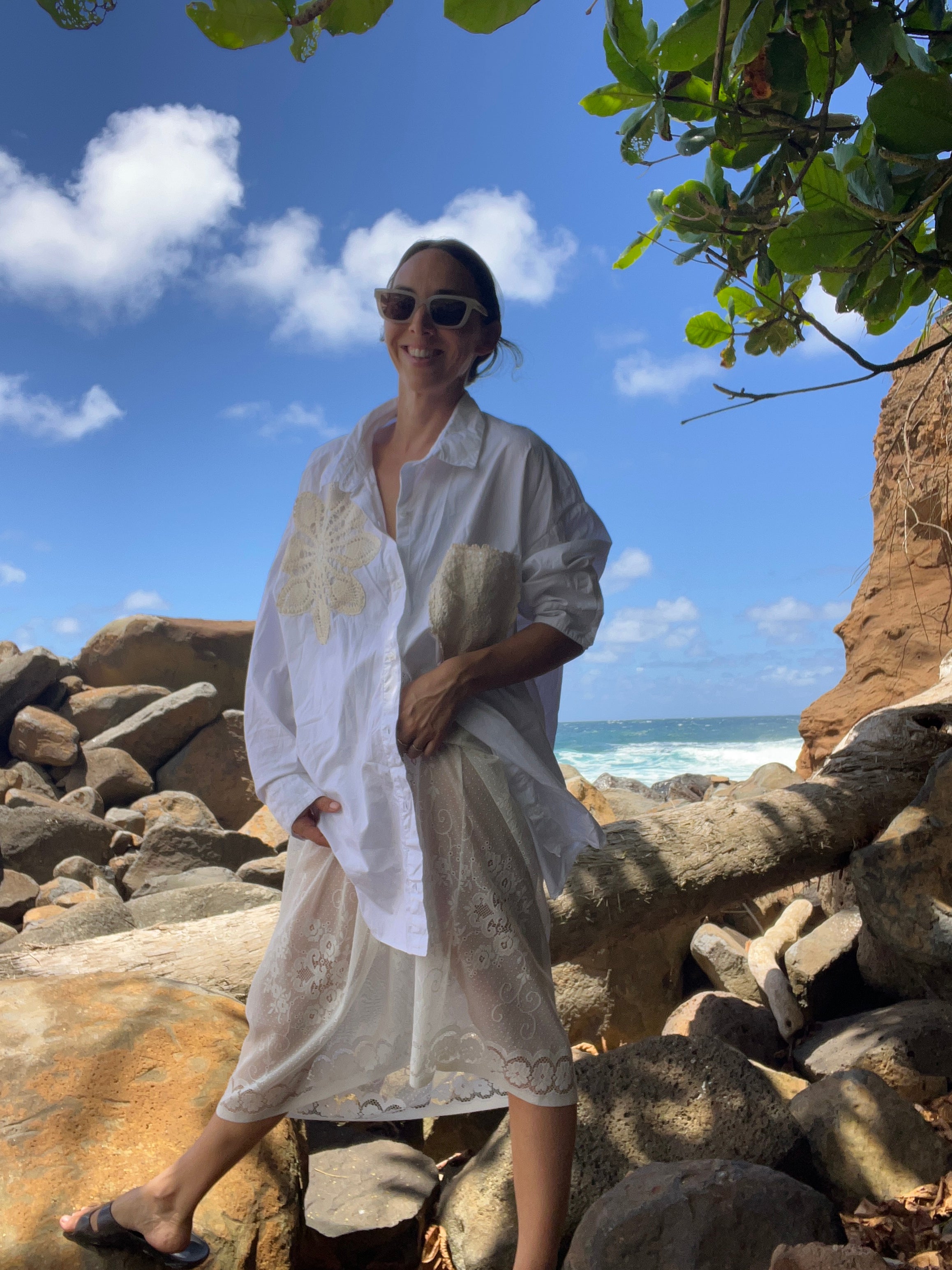 A Lace Doilie Button Up Shirt in White