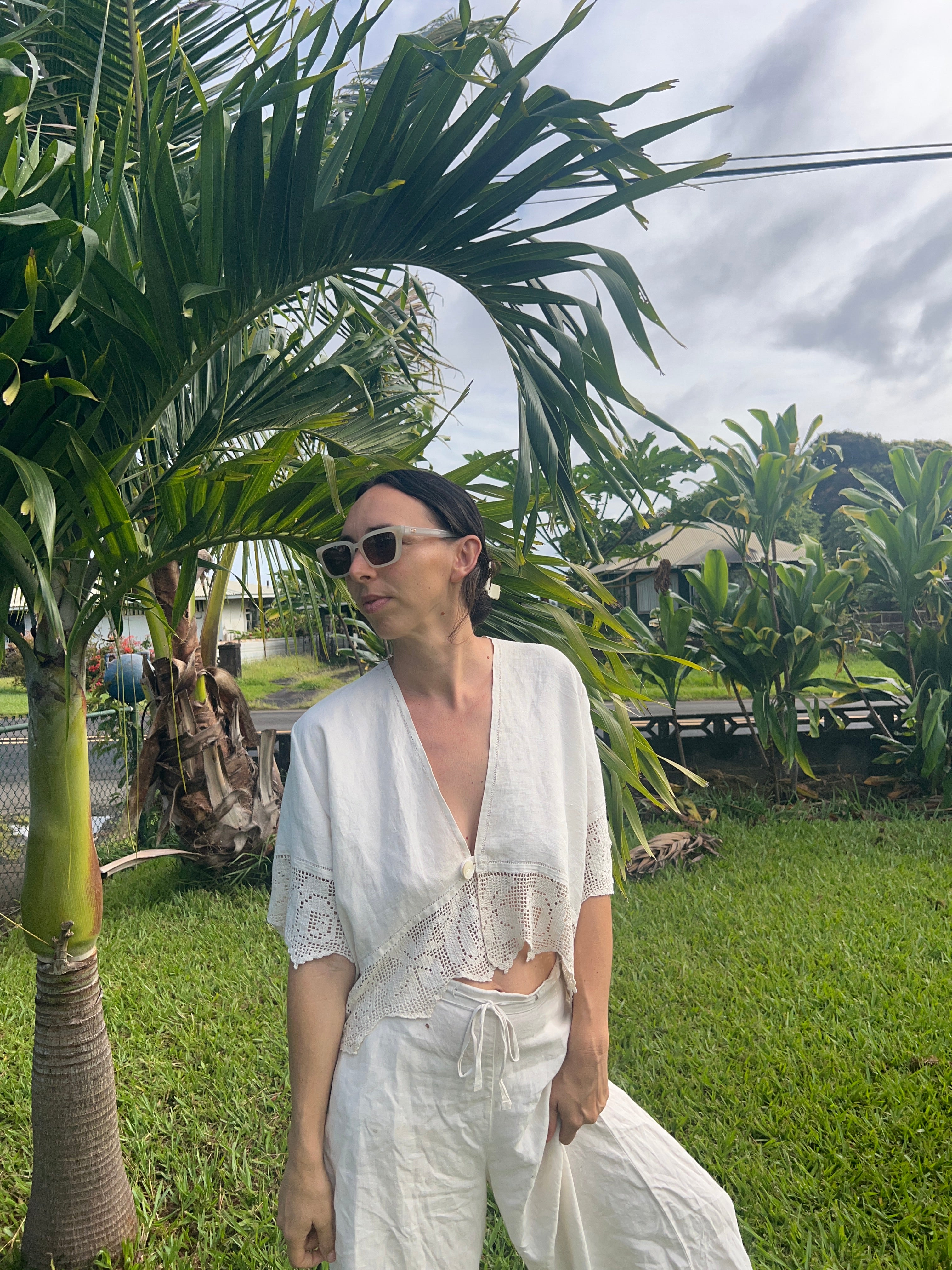 A Crochet Edge Linen Top