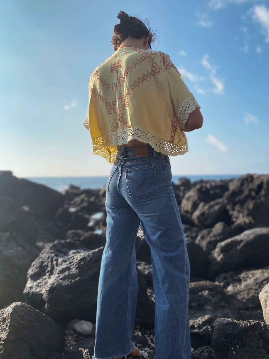 SOLD OUT Yellow Table Cloth Embroidered Crop Top