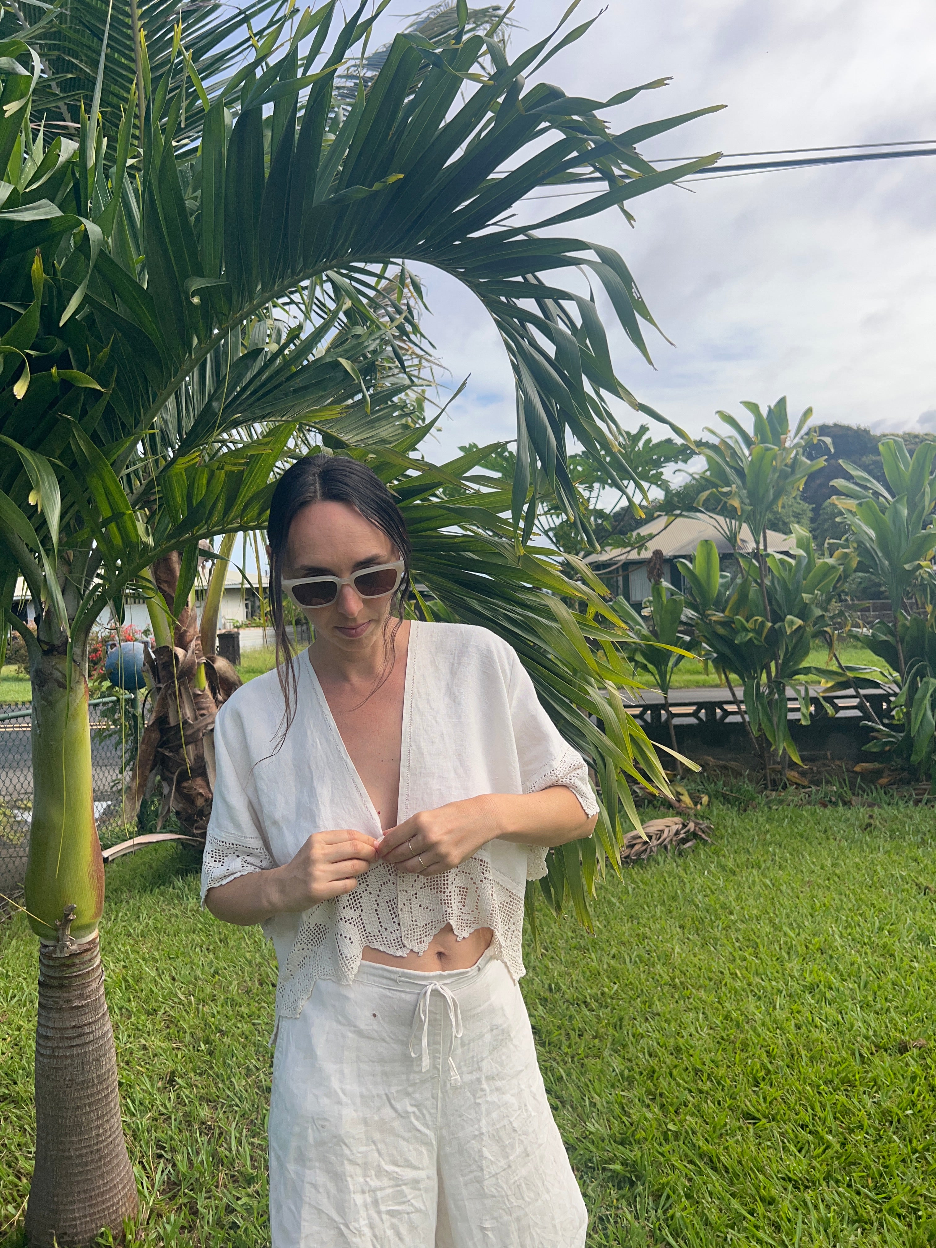 A Crochet Edge Linen Top