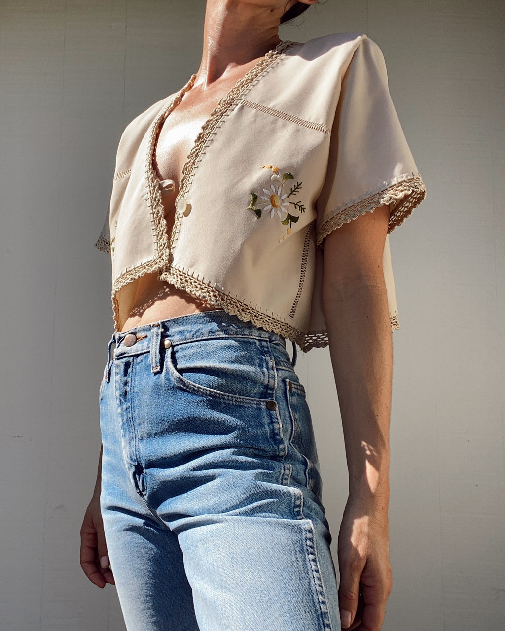 SOLD OUT Lace Trim Embroidered Top