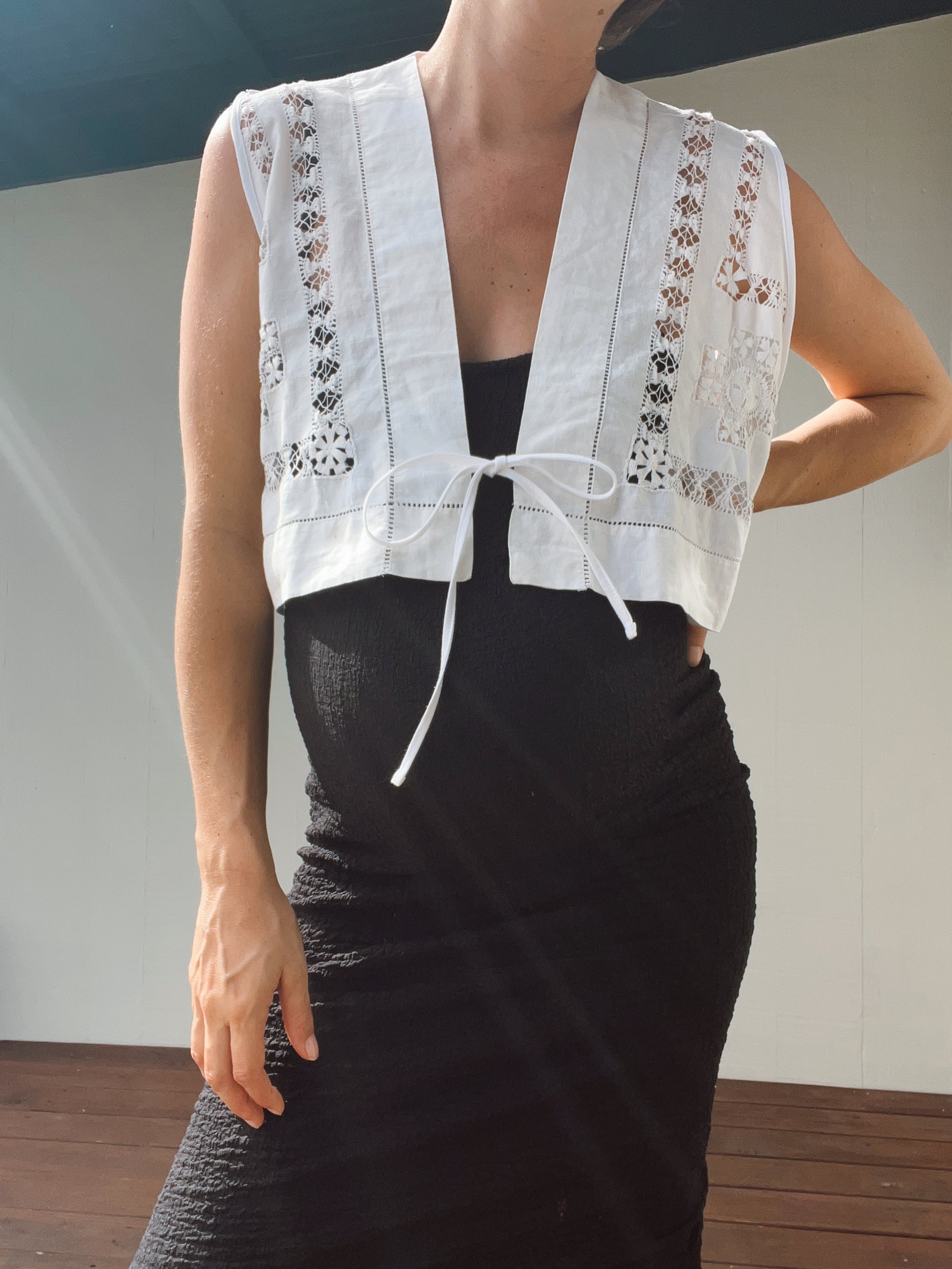 A Tie Front Embroidered Vest Top