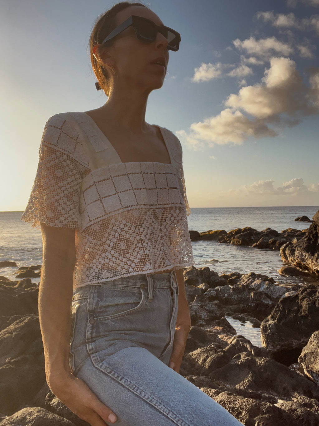 SOLD OUT Crochet Lace Sleeve Crop Top