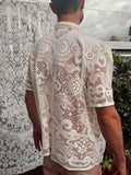 Button Up Lace Shirt in Men's XL