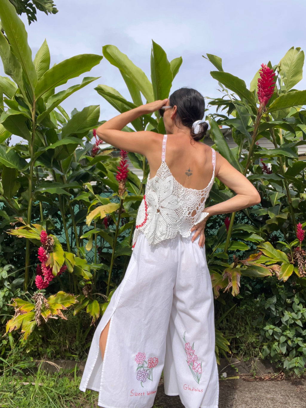 A Crochet Knit Crop Tank Top in Red & White