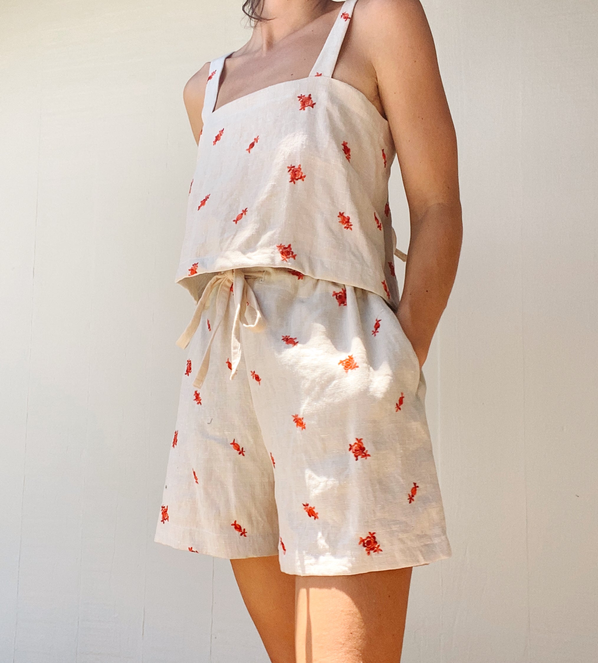 SOLD OUT Tie Top in Embroidered Rose