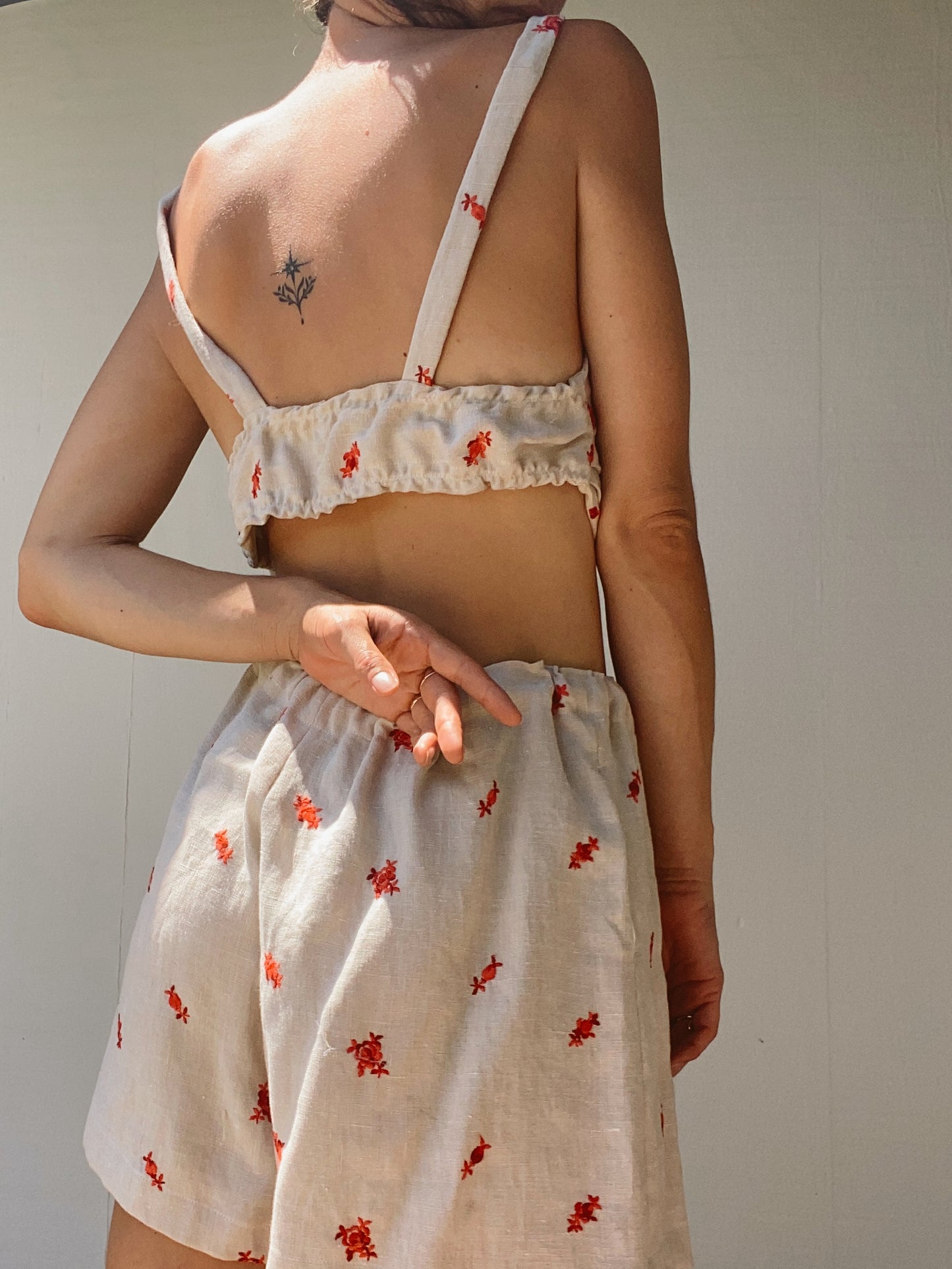 Bralette top in embroidered rose