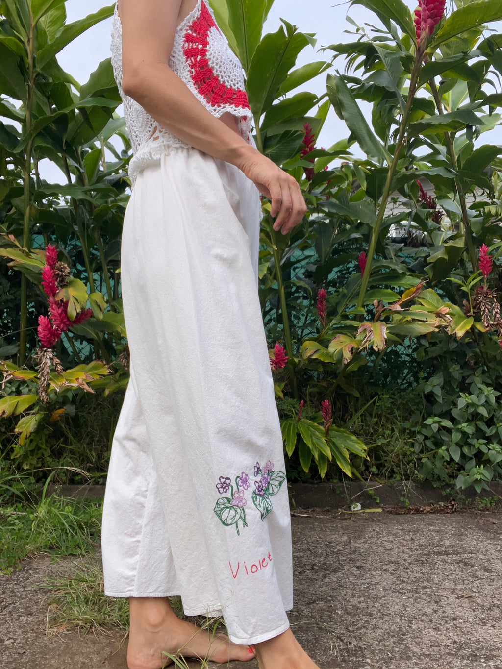 A Flower Tea Towel Pant in Rose & Violet