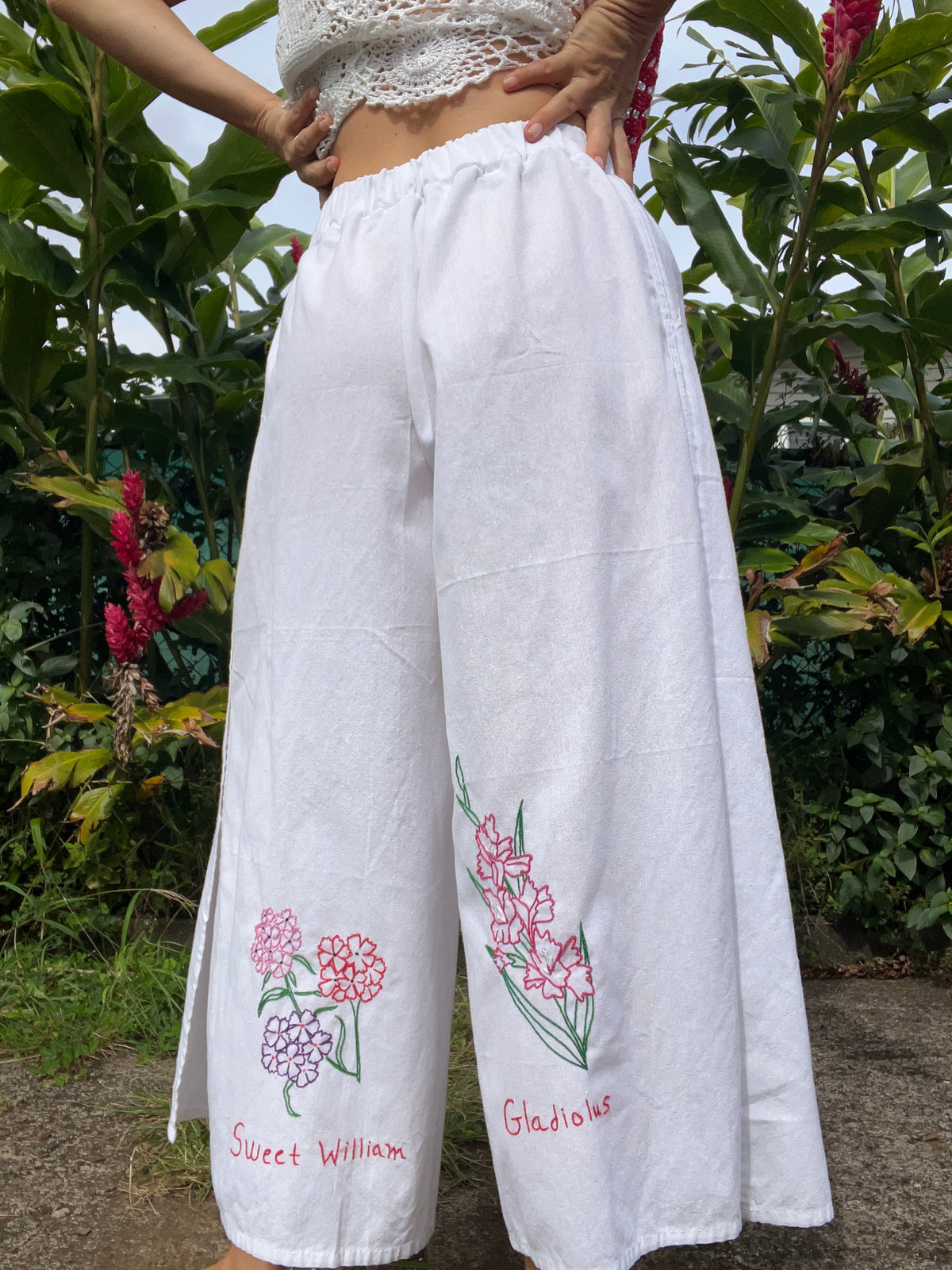 A Flower Tea Towel Pant in Primrose, Zinnia & Gladiolus