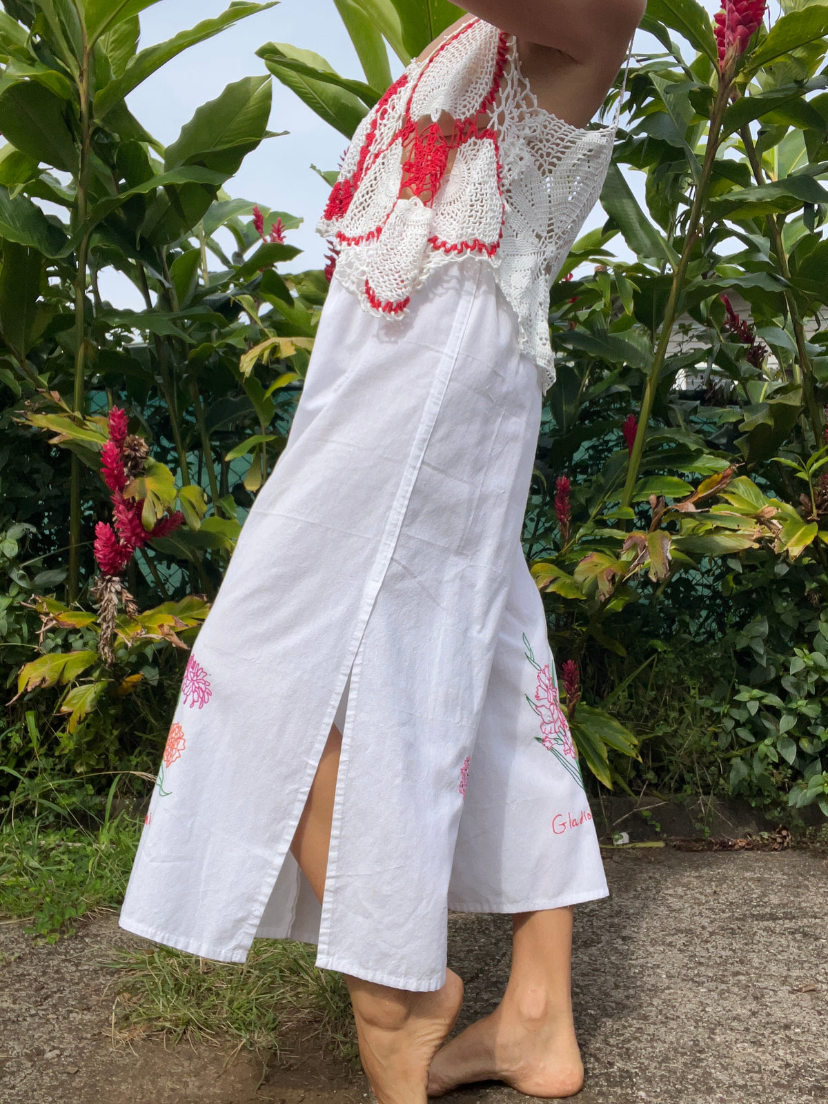 A Flower Tea Towel Pant in Primrose, Zinnia & Gladiolus