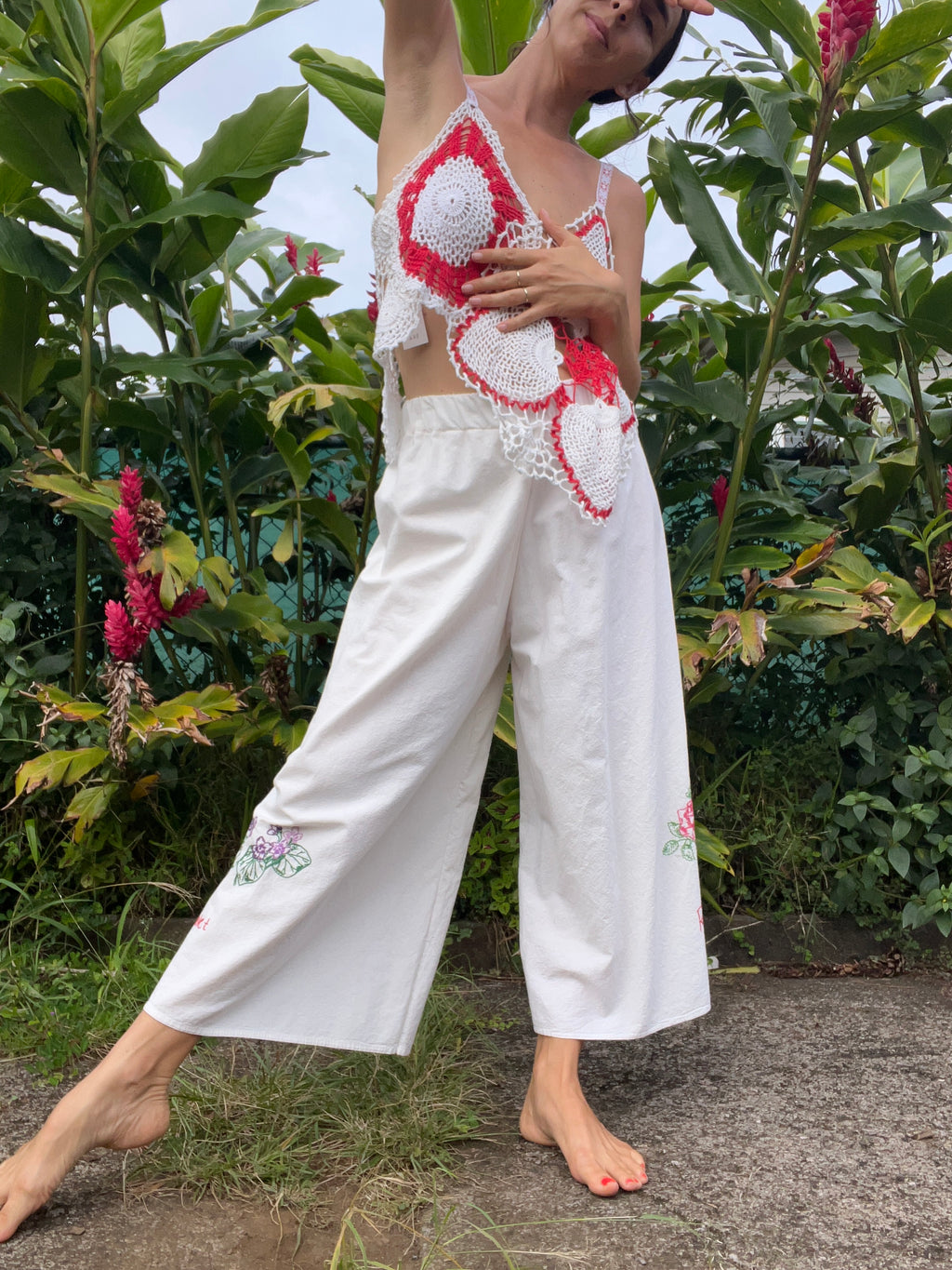 A Flower Tea Towel Pant in Rose & Violet