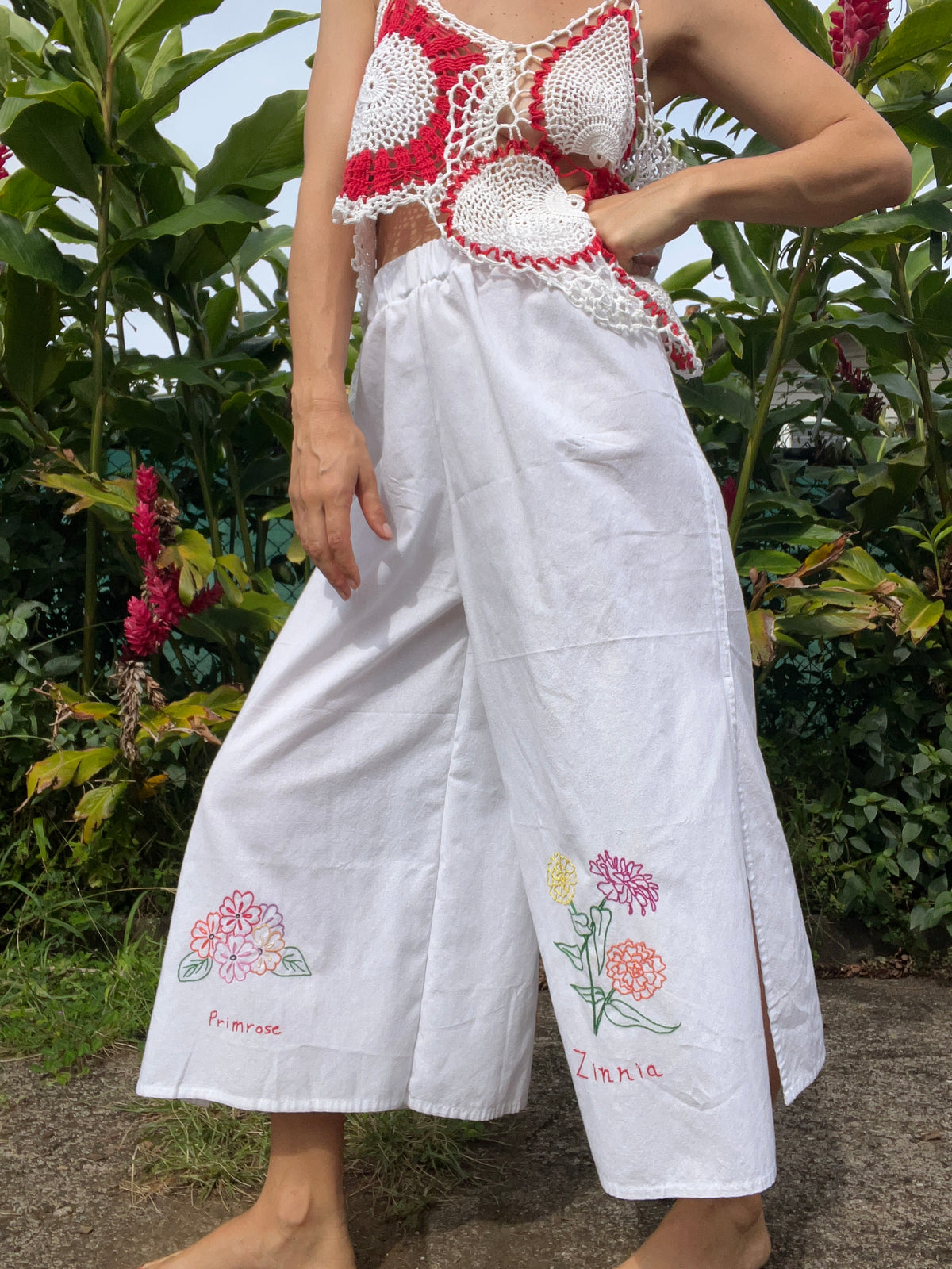 A Flower Tea Towel Pant in Primrose, Zinnia & Gladiolus