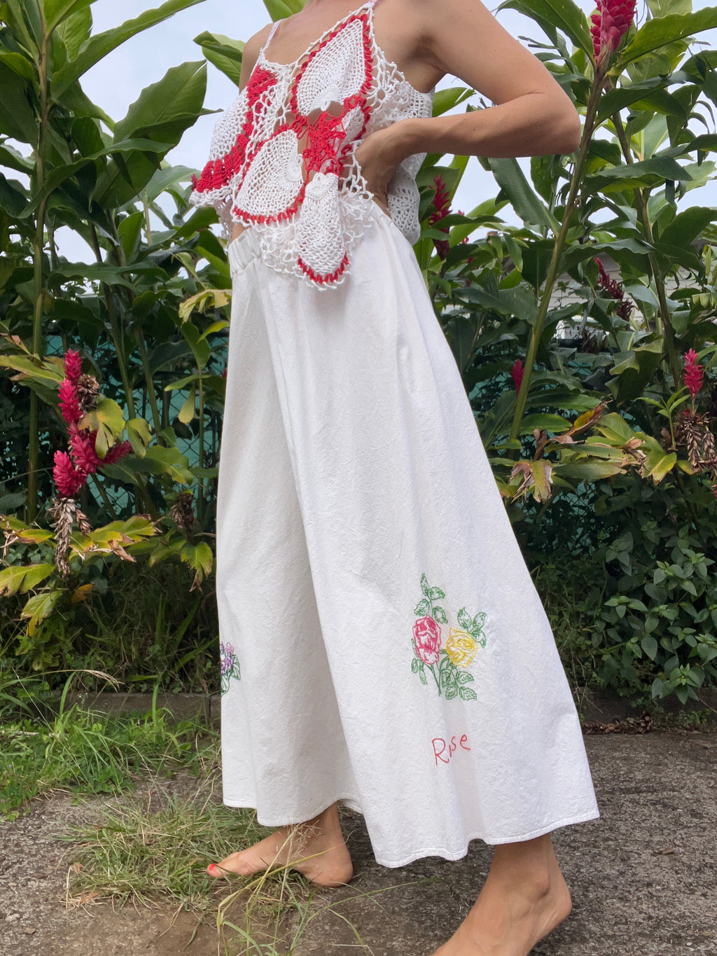 A Flower Tea Towel Pant in Rose & Violet