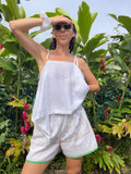 A Stripe &  Floral Embroidered Short
