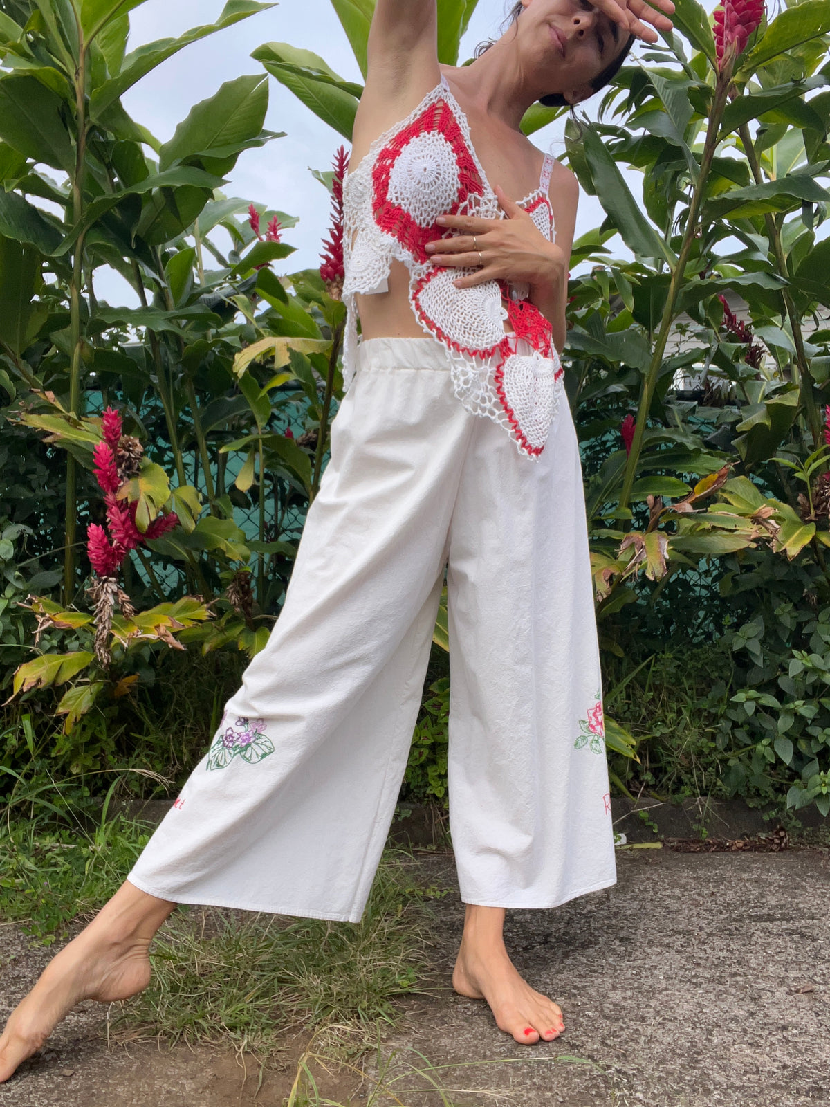 A Flower Tea Towel Pant in Rose & Violet