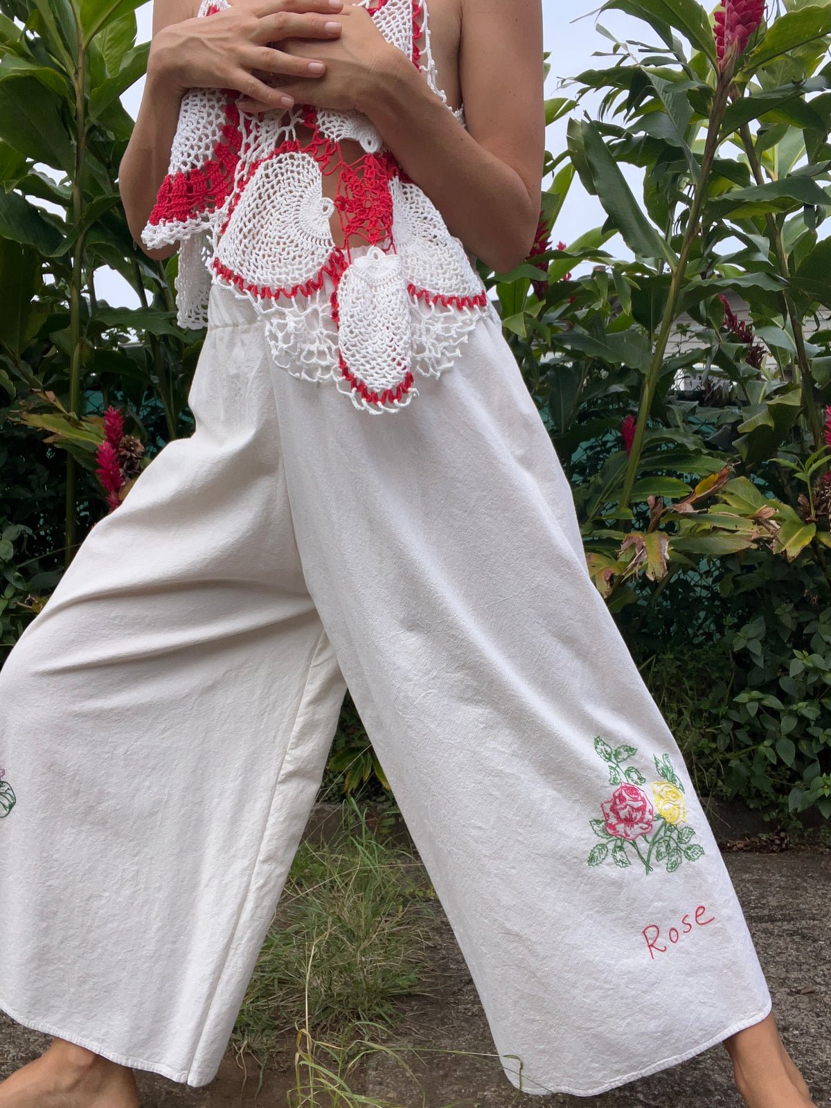 A Flower Tea Towel Pant in Rose & Violet
