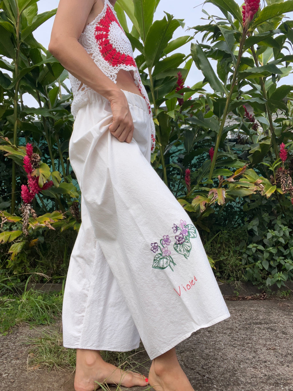 A Flower Tea Towel Pant in Rose & Violet