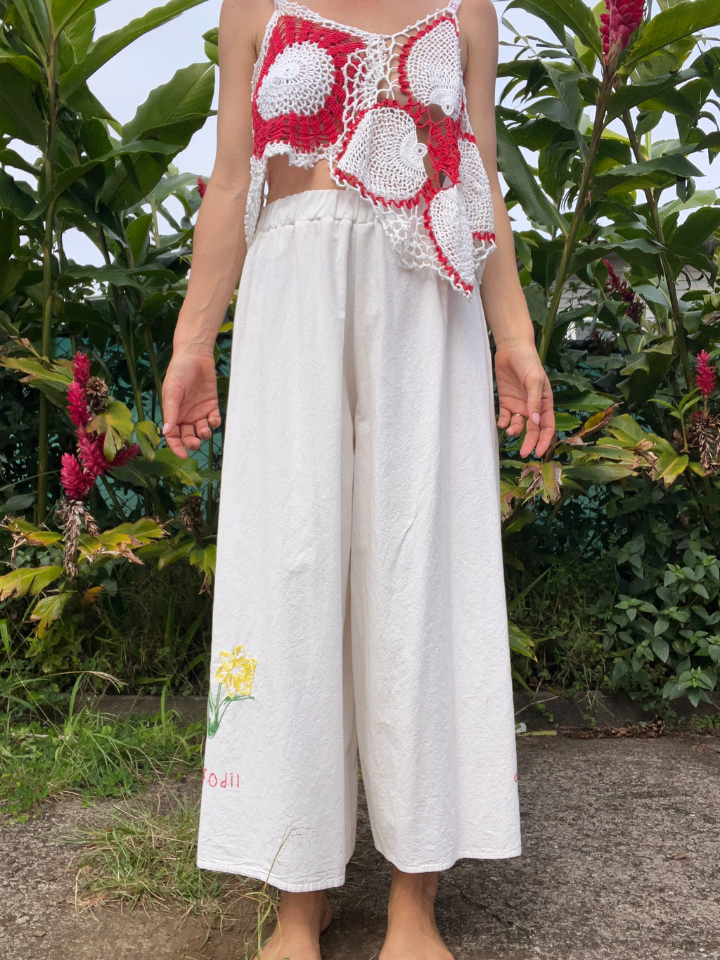 A Flower Tea Towel Pant in Daffodil & Lily