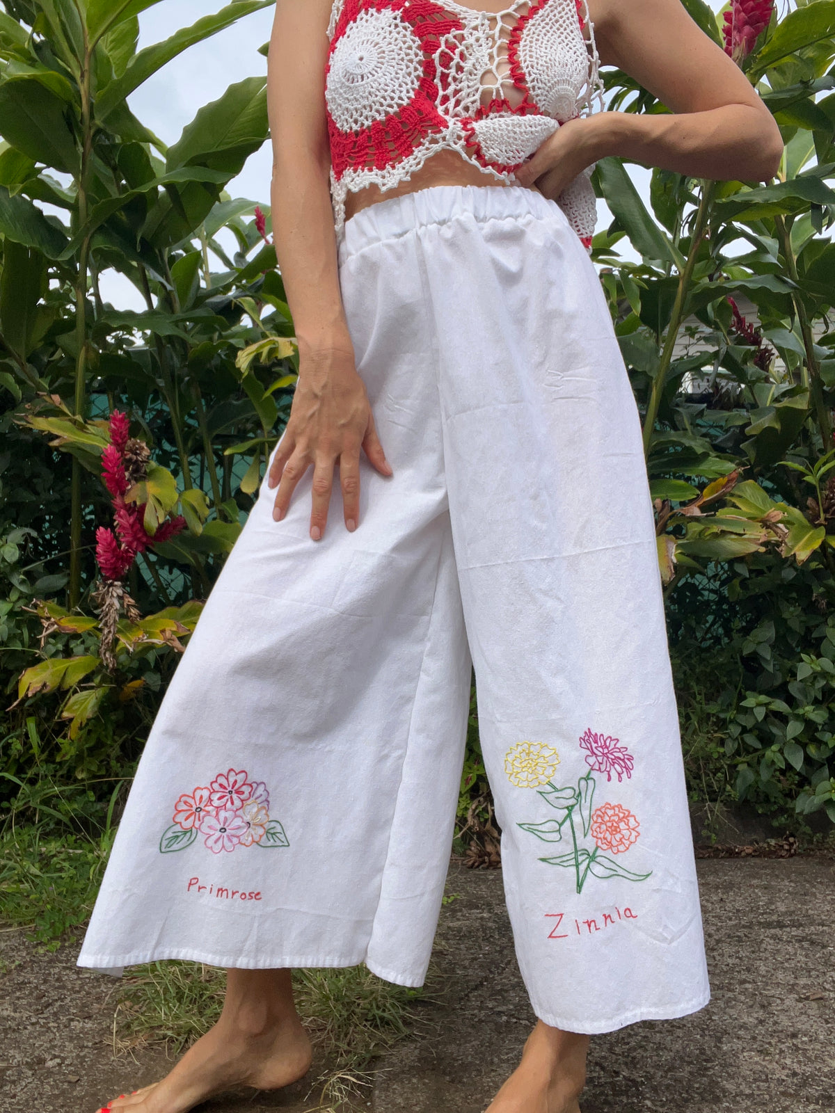 A Flower Tea Towel Pant in Primrose, Zinnia & Gladiolus