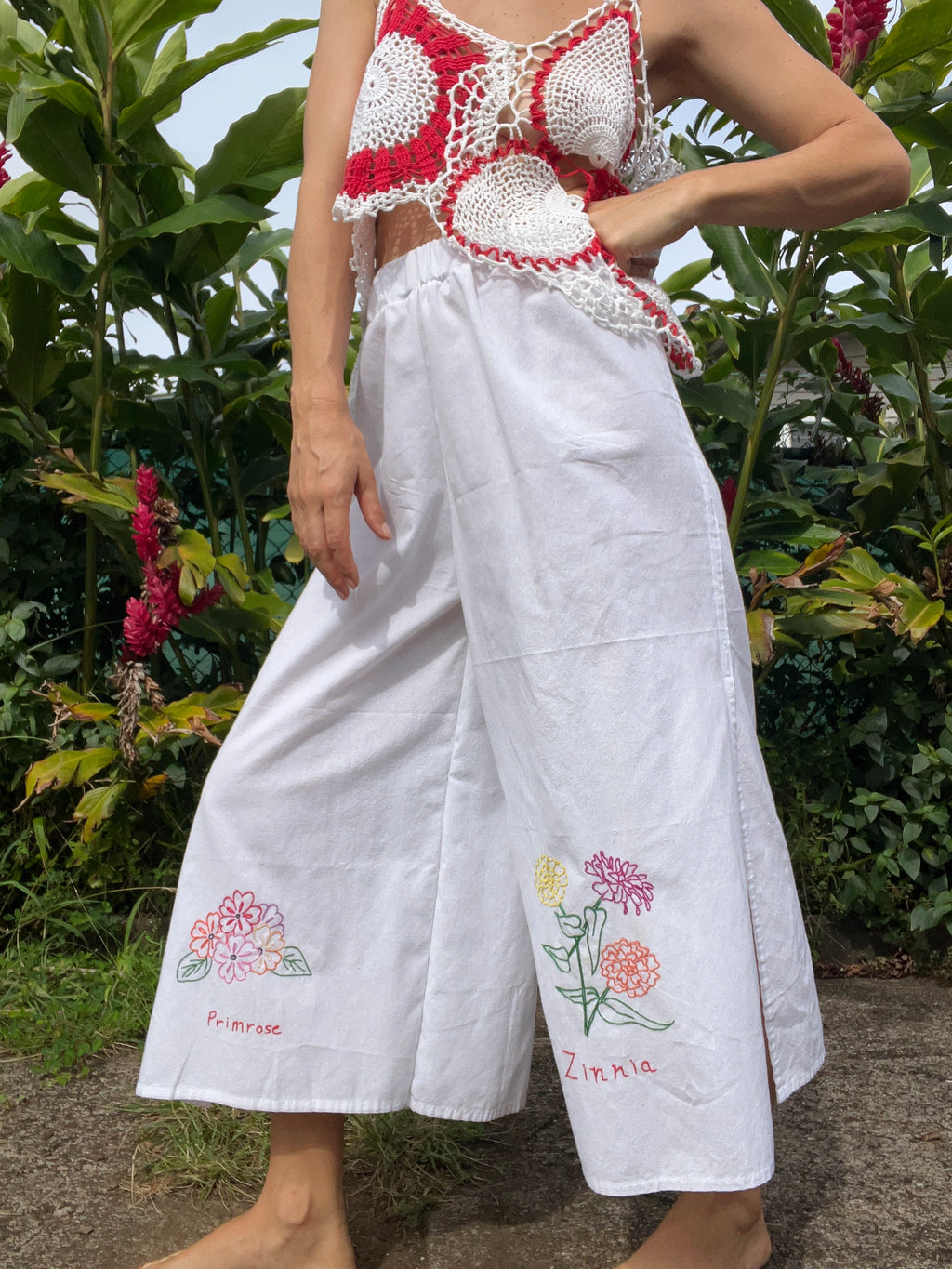 A Flower Tea Towel Pant in Primrose, Zinnia & Gladiolus